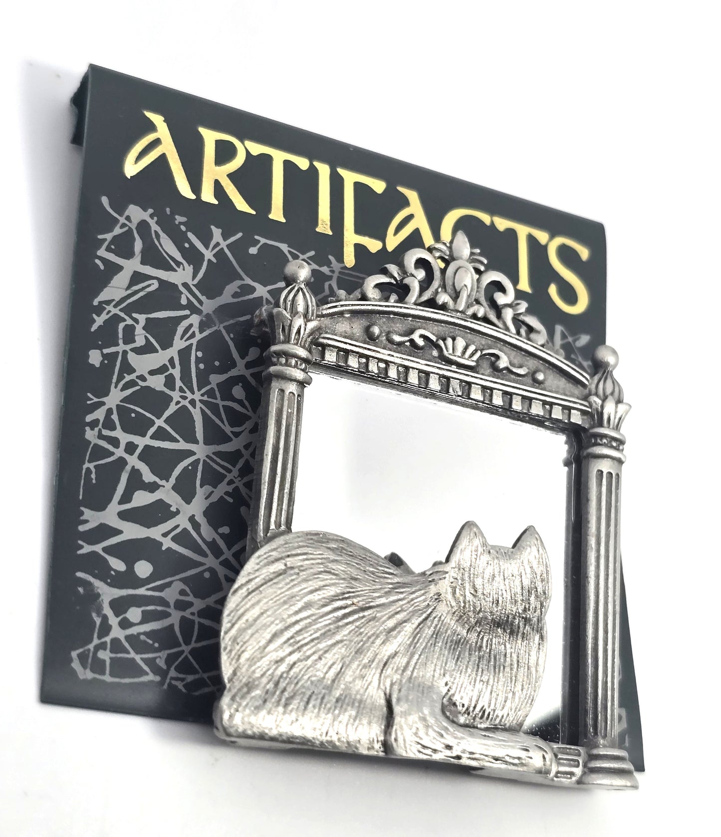 Artifacts Cat looking in mirror pewter vintage NWT cat brooch
