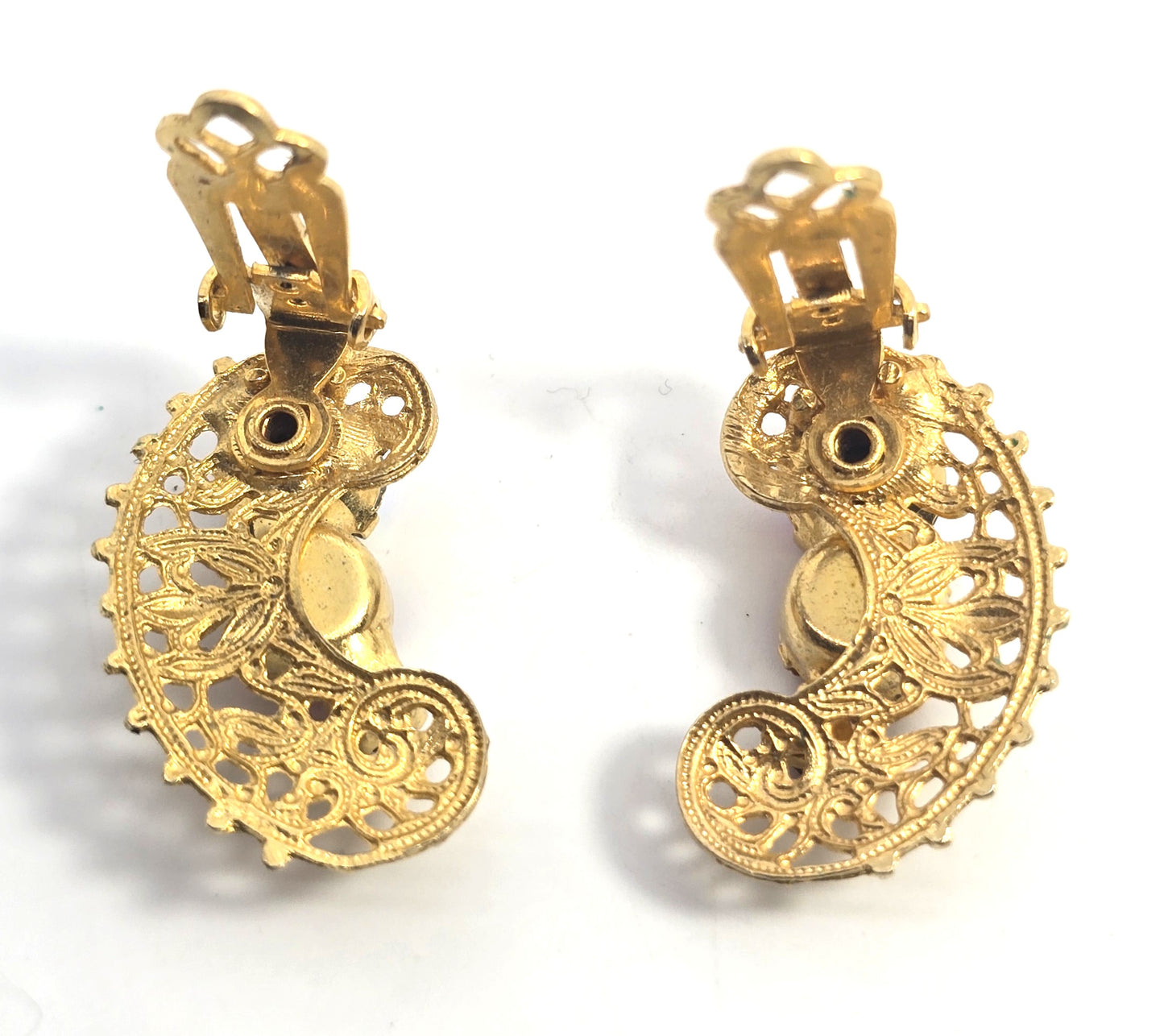 Rainbow Crescent filigree Aurora Borealis AB prong set vintage rhinestone earrings