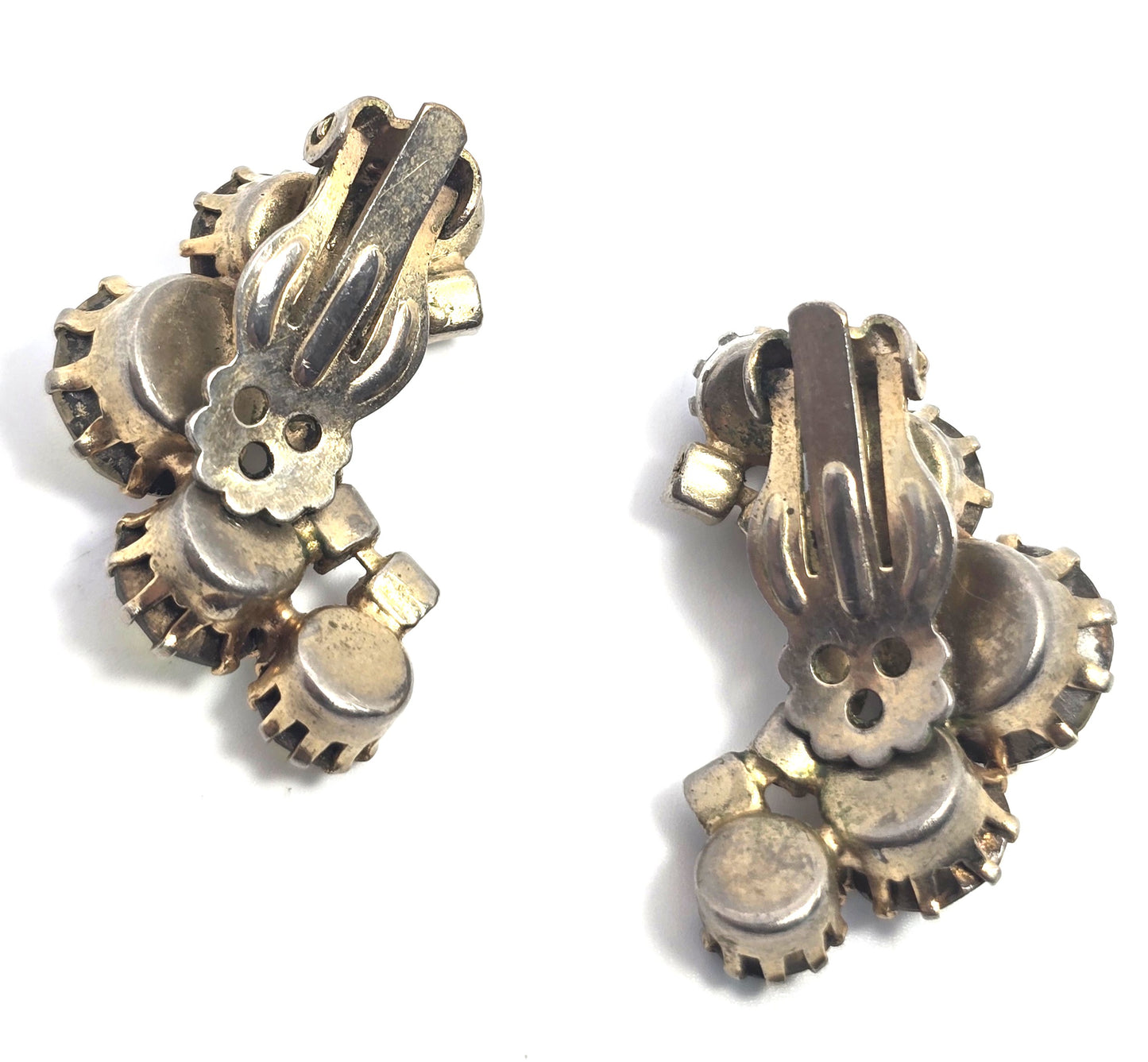 Rainbow Crescent Aurora Borealis AB Graduated vintage rhinestone clip earrings