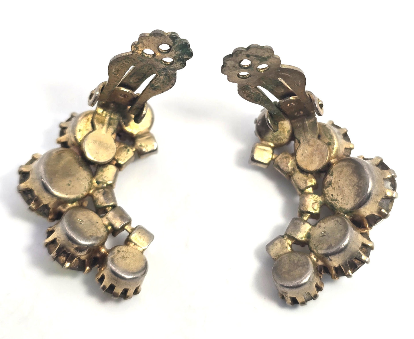Rainbow Crescent Aurora Borealis AB Graduated vintage rhinestone clip earrings