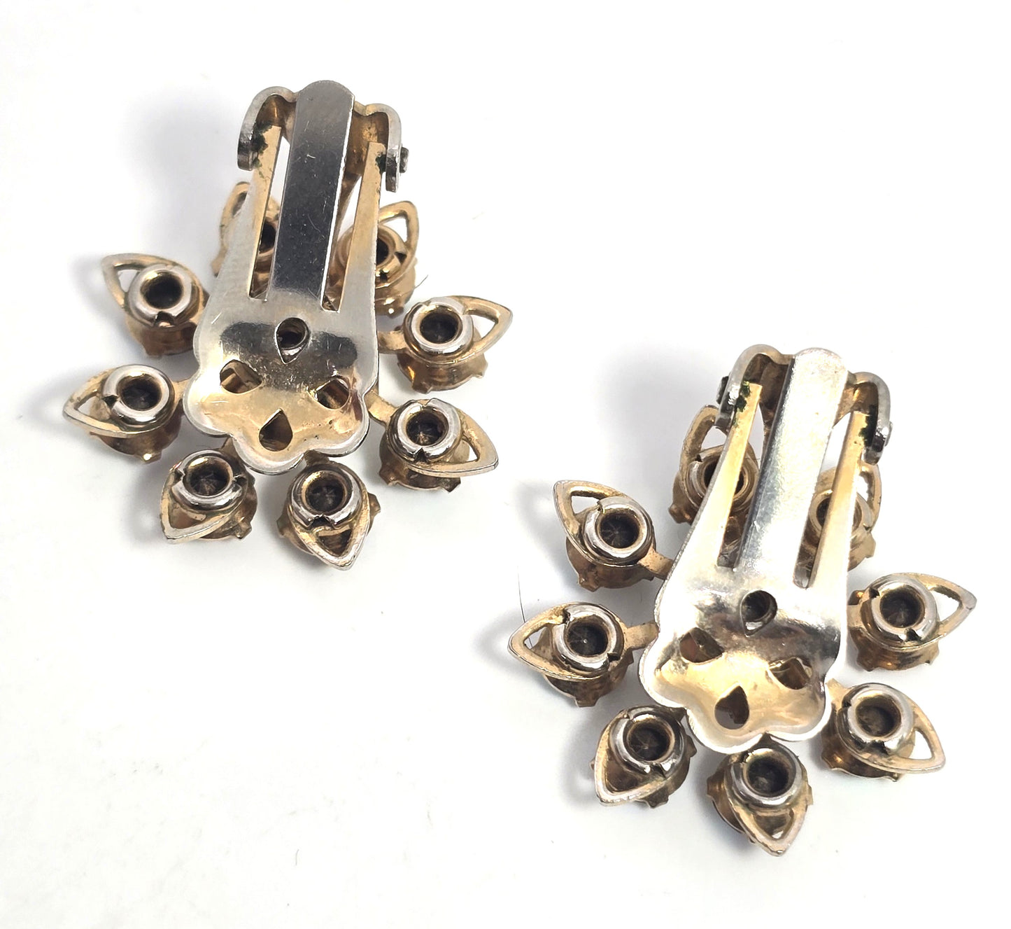 Rainbow aurora borealis rhinestone gold toned clip on vintage earrings
