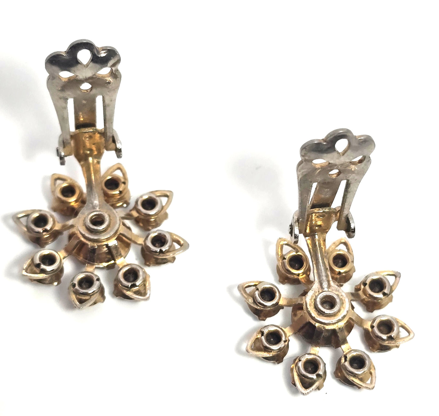 Rainbow aurora borealis rhinestone gold toned clip on vintage earrings