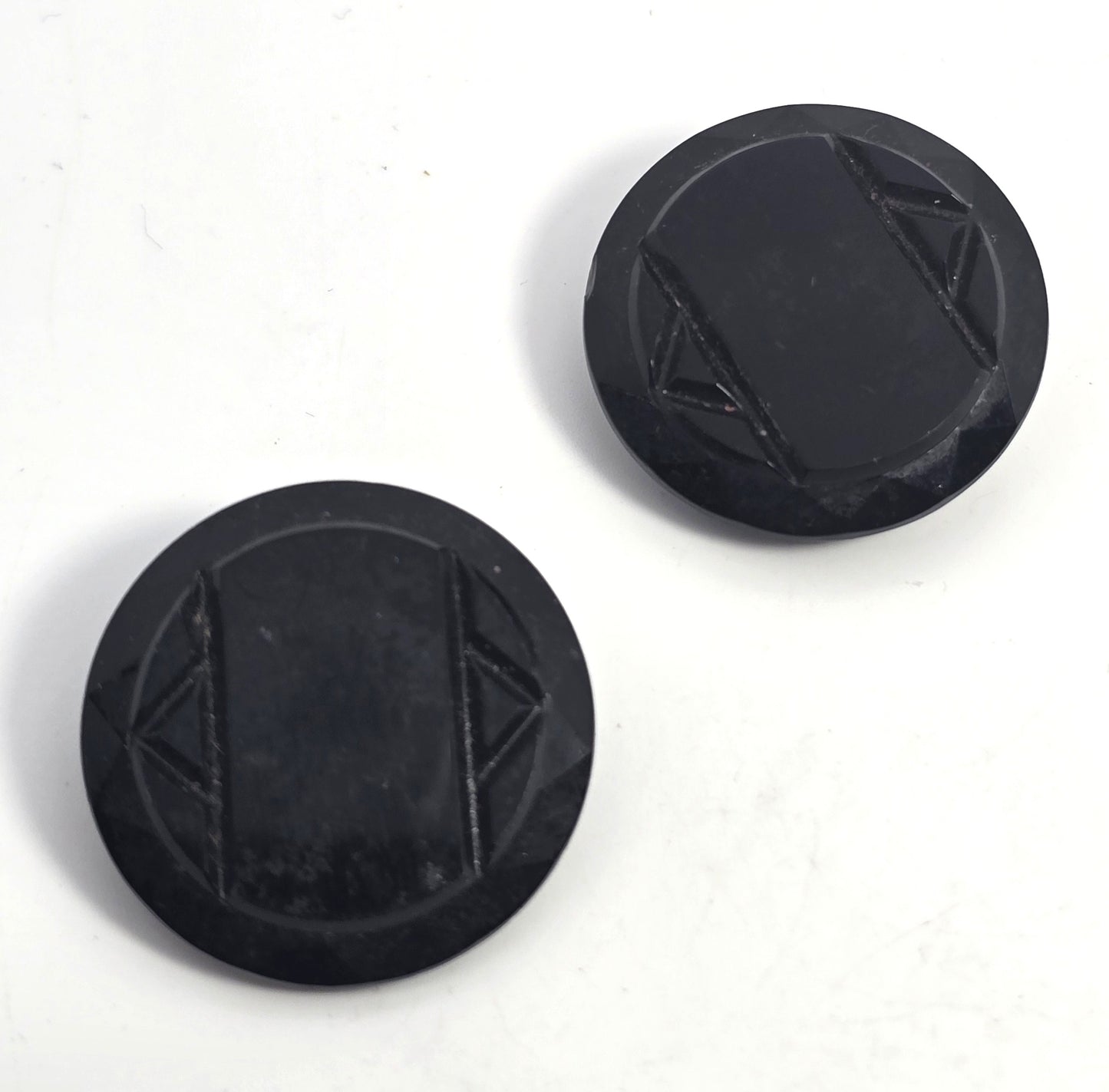 West Germany black Mourning glass carved antique signed clip on earrings
