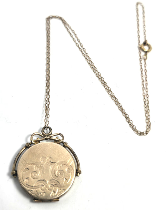 CQ&R antique gold filled etched antique Victorian locket necklace blank