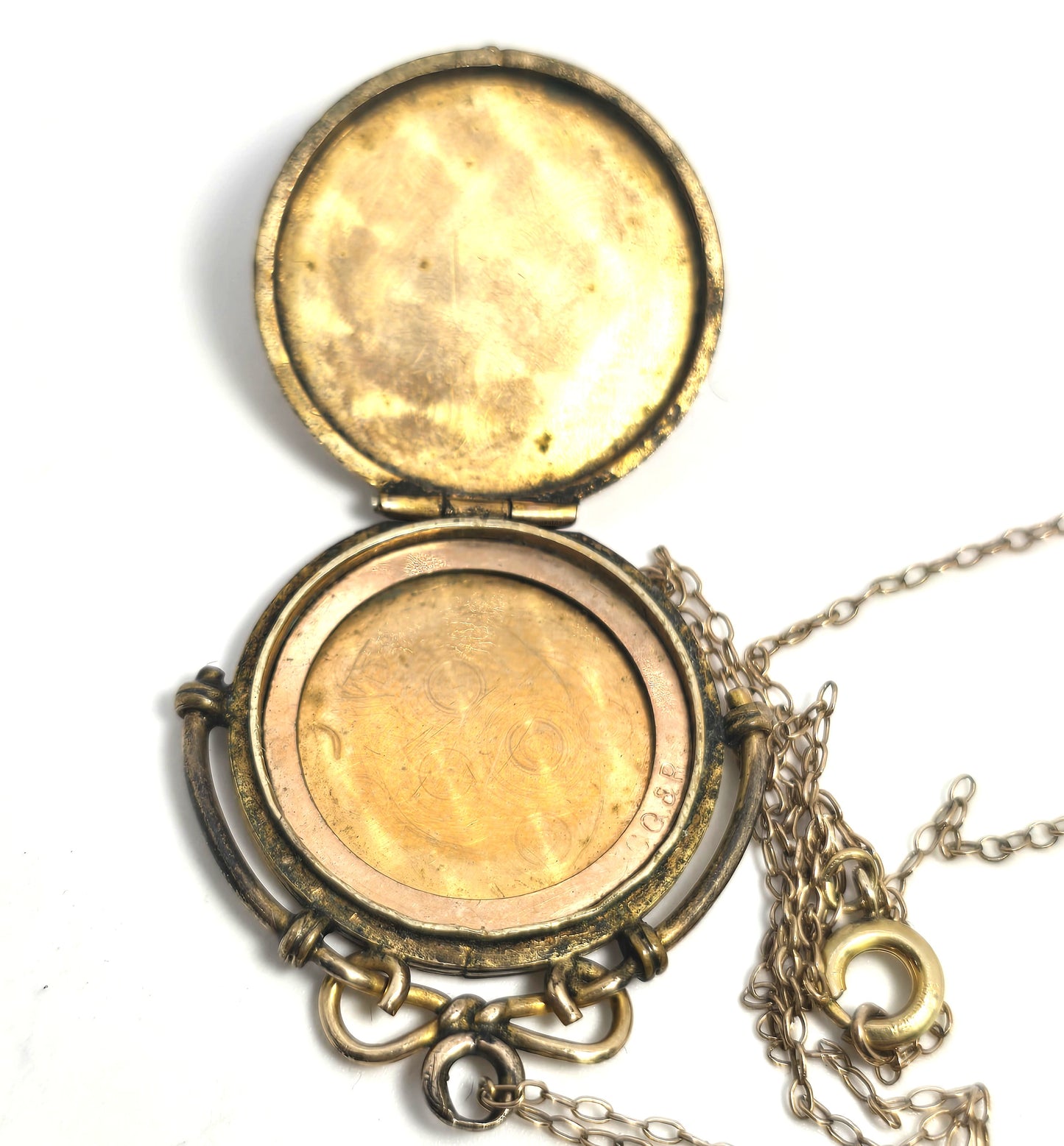 CQ&R antique gold filled etched antique Victorian locket necklace blank