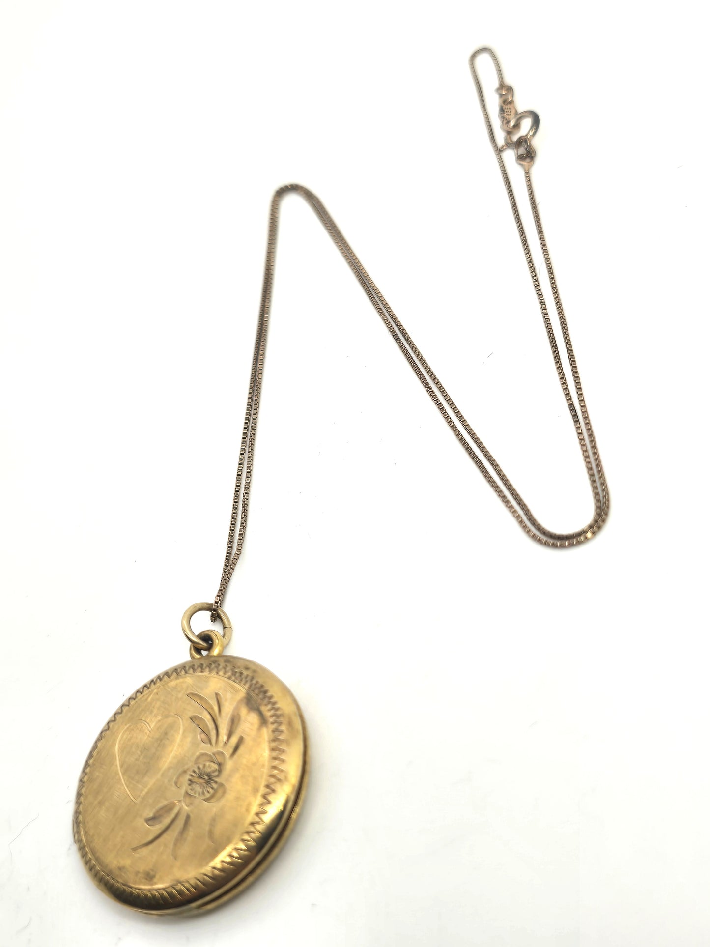12k Gold filled etched heart and flower locket mid century photo necklace