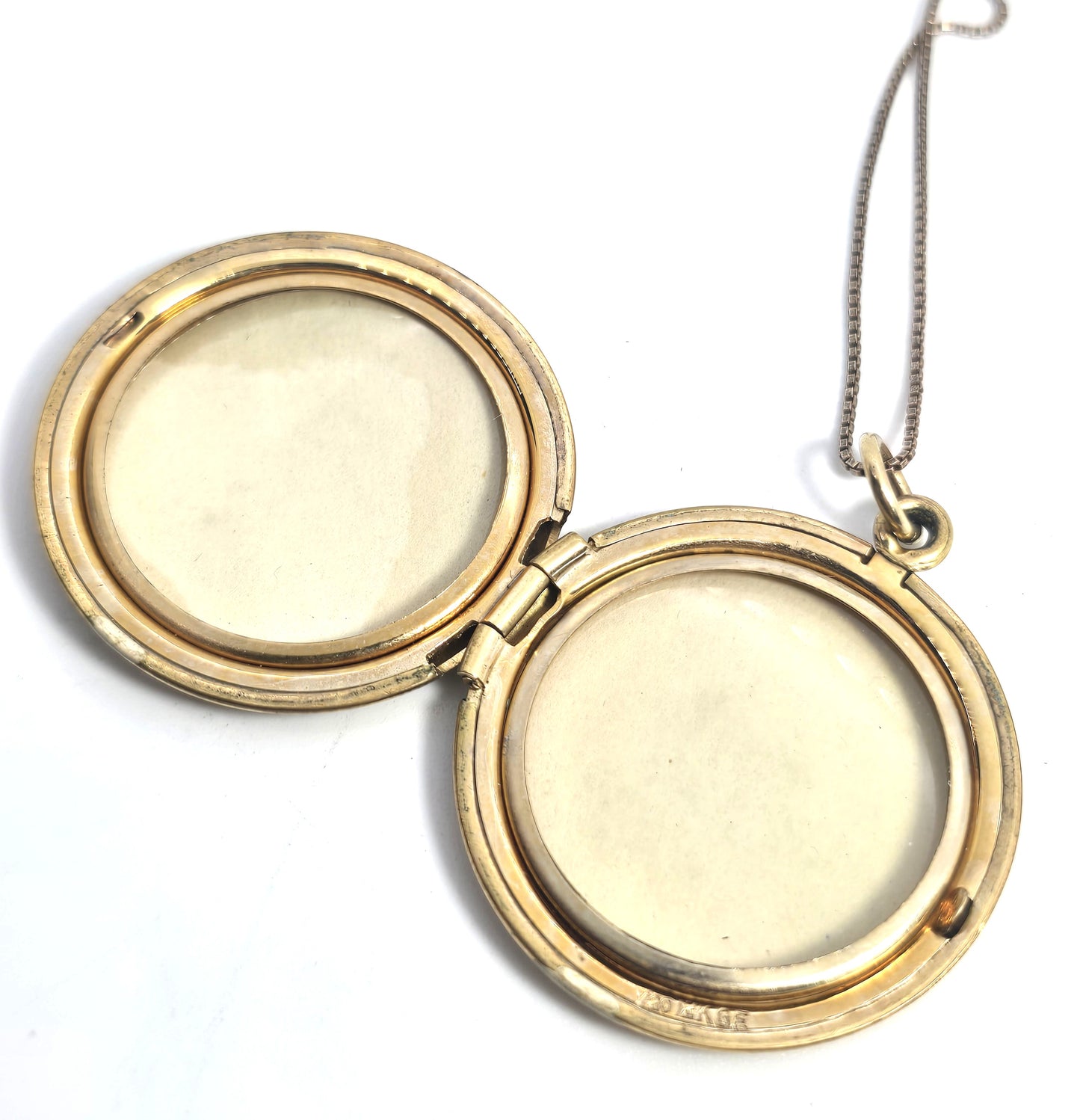 12k Gold filled etched heart and flower locket mid century photo necklace