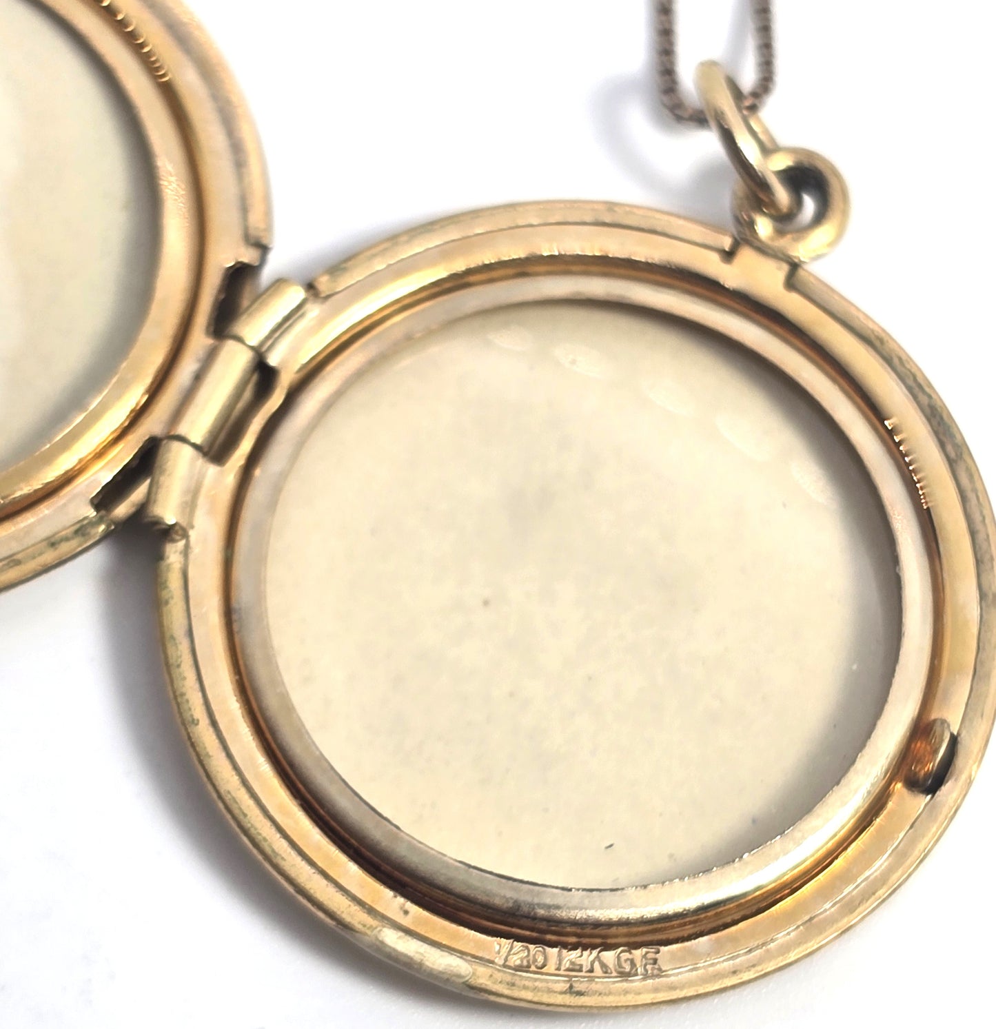 12k Gold filled etched heart and flower locket mid century photo necklace