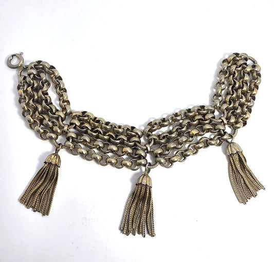 Germany Gold toned link vintage three tassel chain bracelet