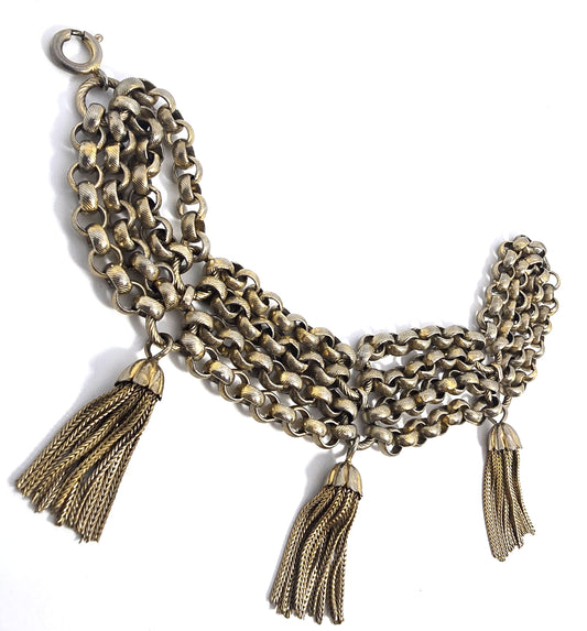 Germany Gold toned link vintage three tassel chain bracelet