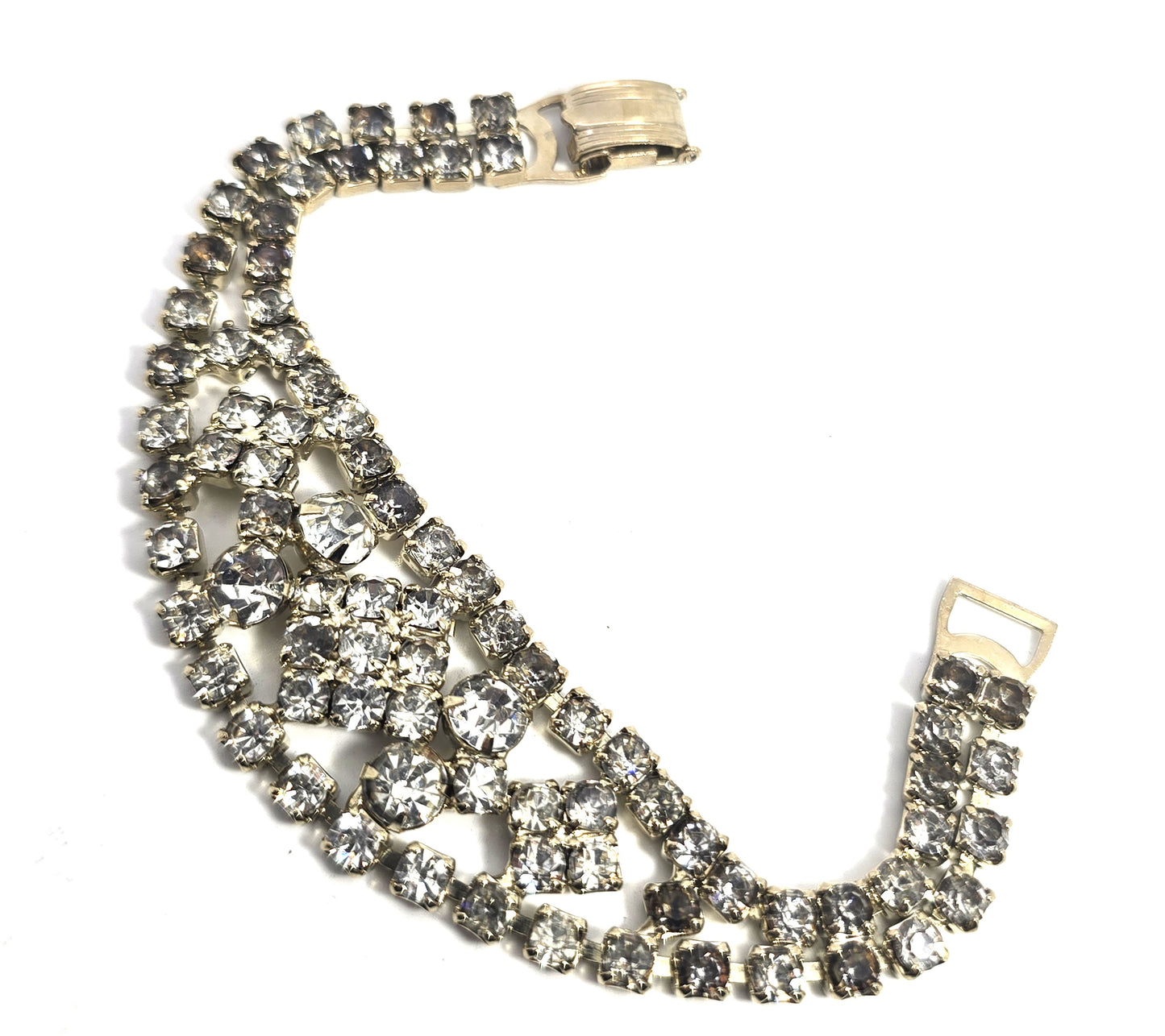 Vintage rhinestone clear gold toned mid century tennis bracelet 7 inches