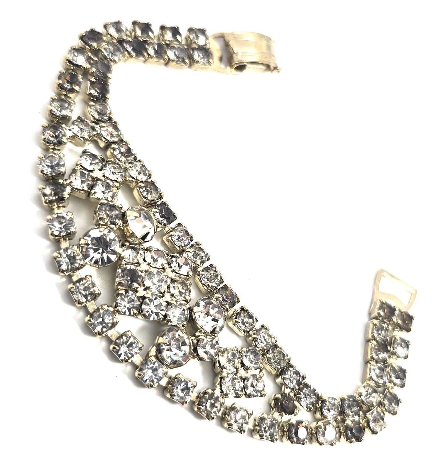 Vintage rhinestone clear gold toned mid century tennis bracelet 7 inches