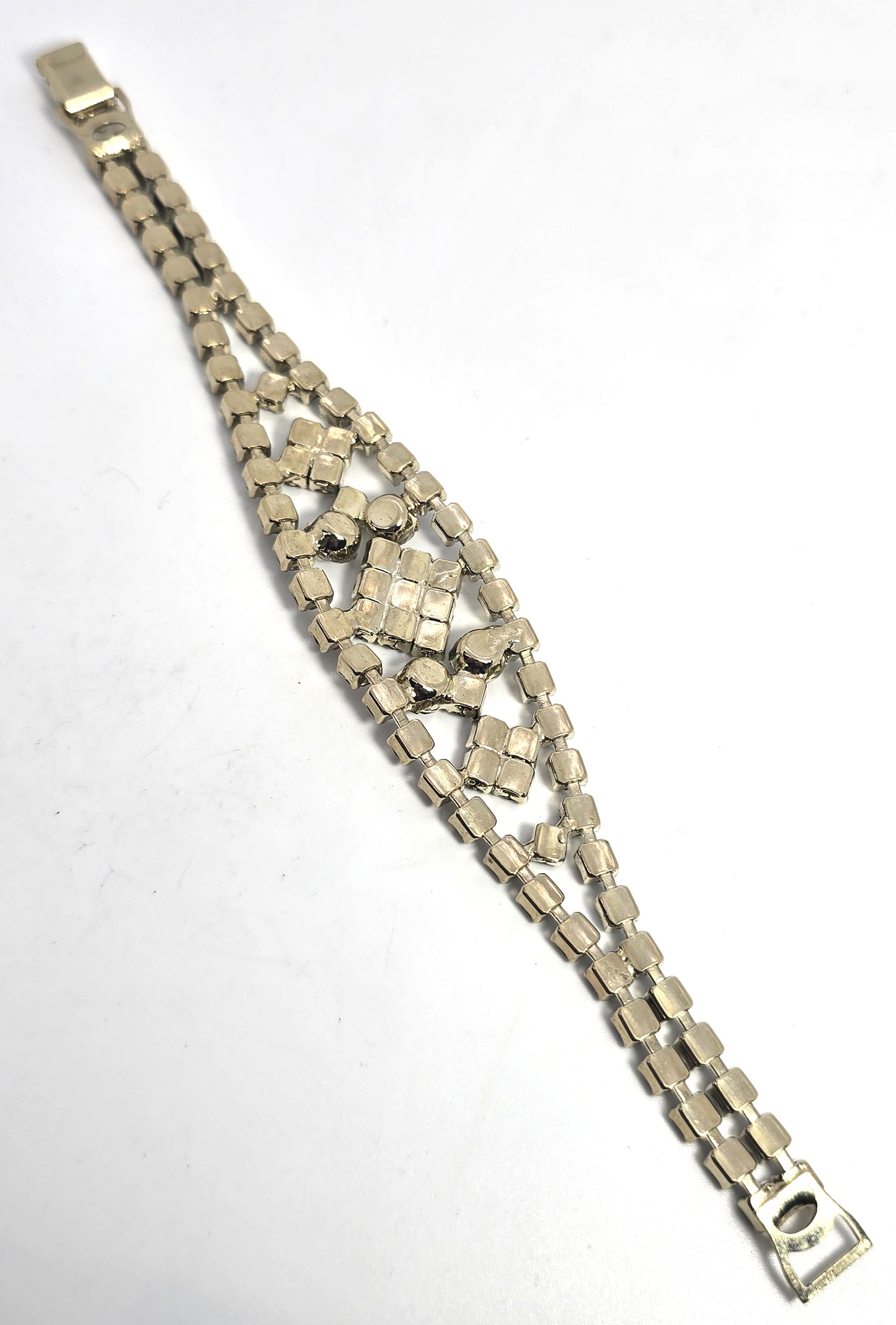 Vintage rhinestone clear gold toned mid century tennis bracelet 7 inches