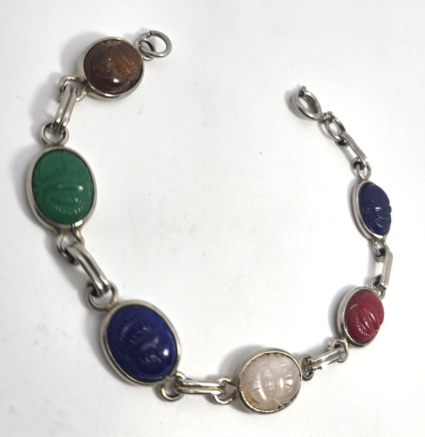 Egyptian Revival scarab beetle molded glass vintage 7.75"  bracelet