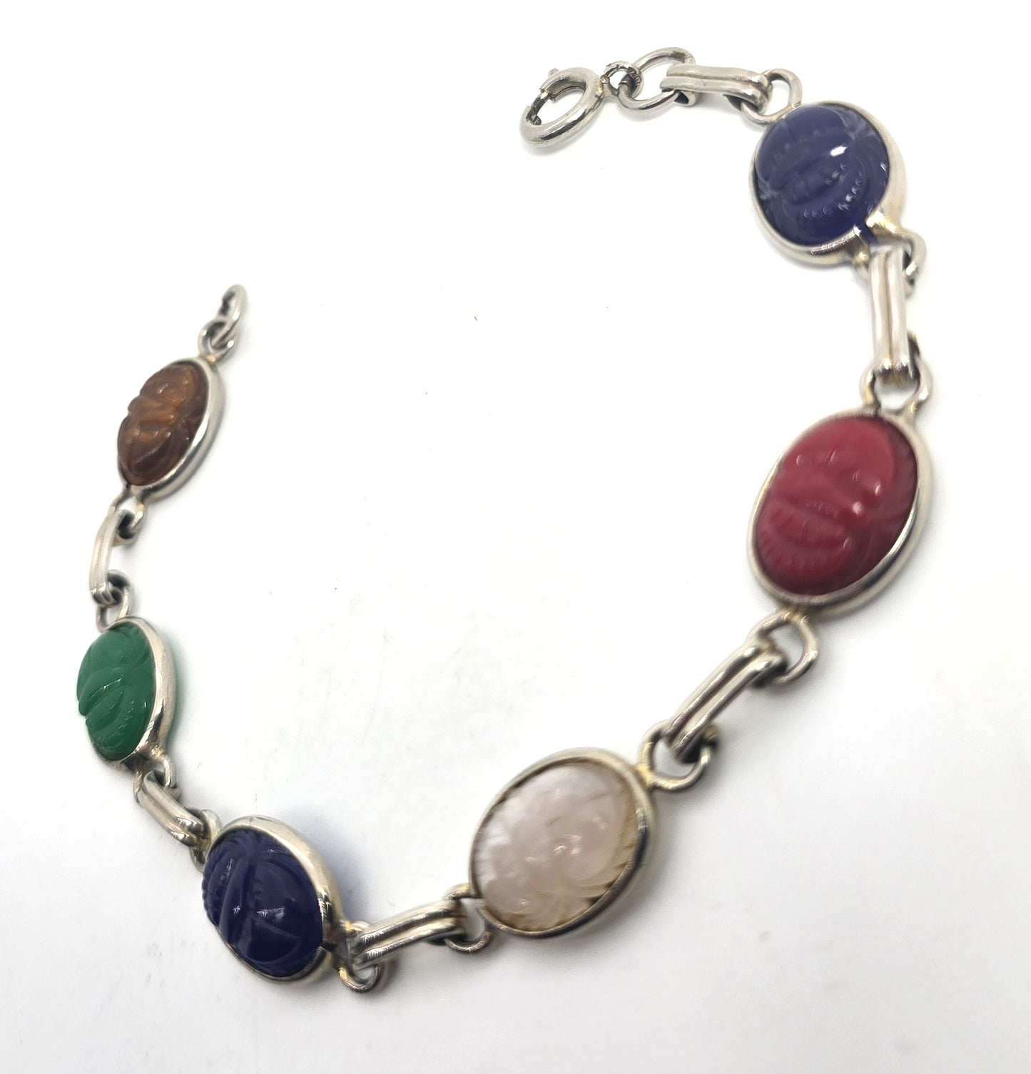 Egyptian Revival scarab beetle molded glass vintage 7.75"  bracelet