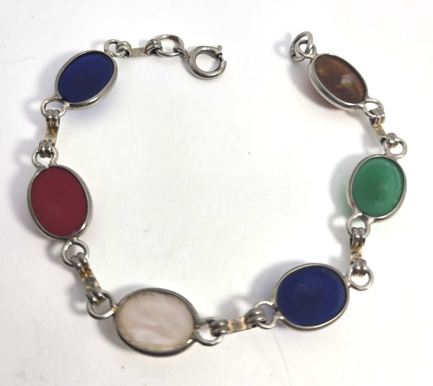 Egyptian Revival scarab beetle molded glass vintage 7.75"  bracelet