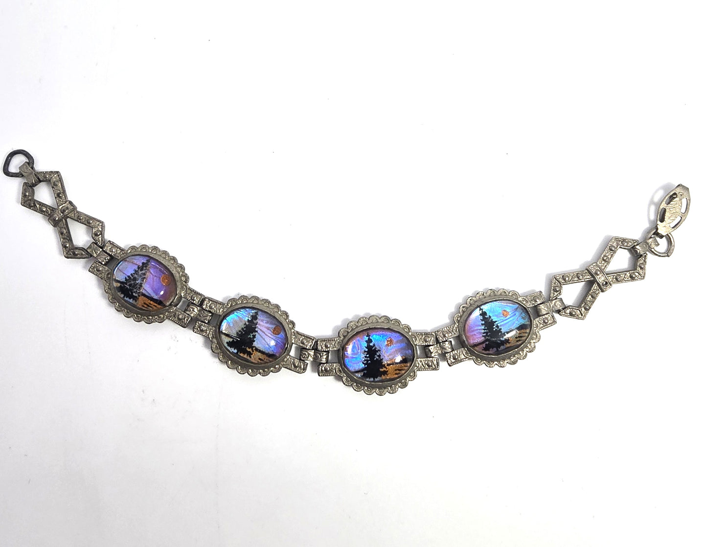 Morpho Butterfly wing silhouette landscape vintage Art Deco tennis bracelet