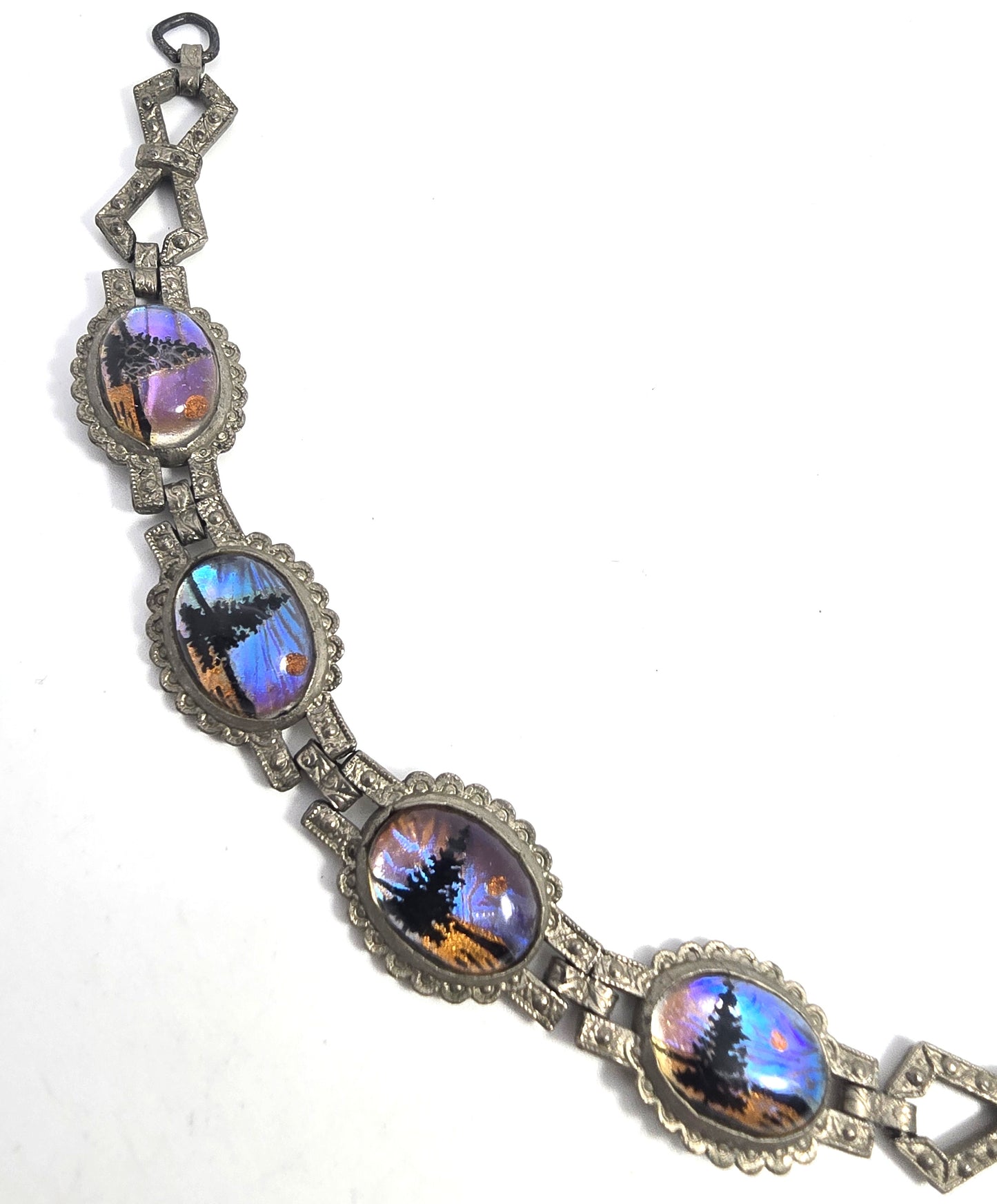 Morpho Butterfly wing silhouette landscape vintage Art Deco tennis bracelet