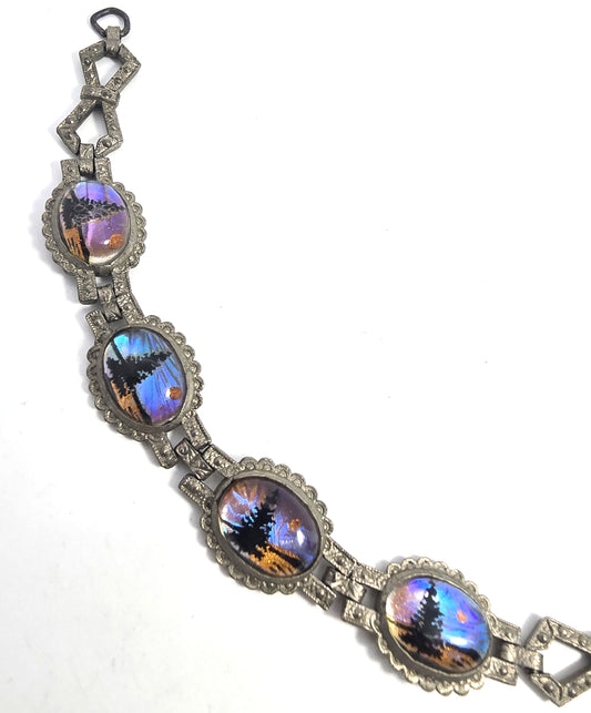 Morpho Butterfly wing silhouette landscape vintage Art Deco tennis bracelet