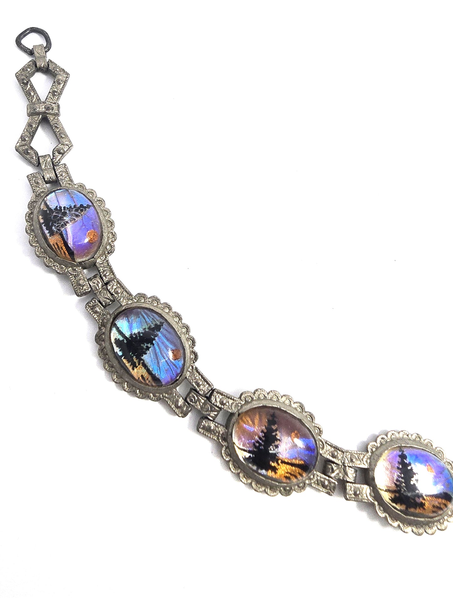 Morpho Butterfly wing silhouette landscape vintage Art Deco tennis bracelet