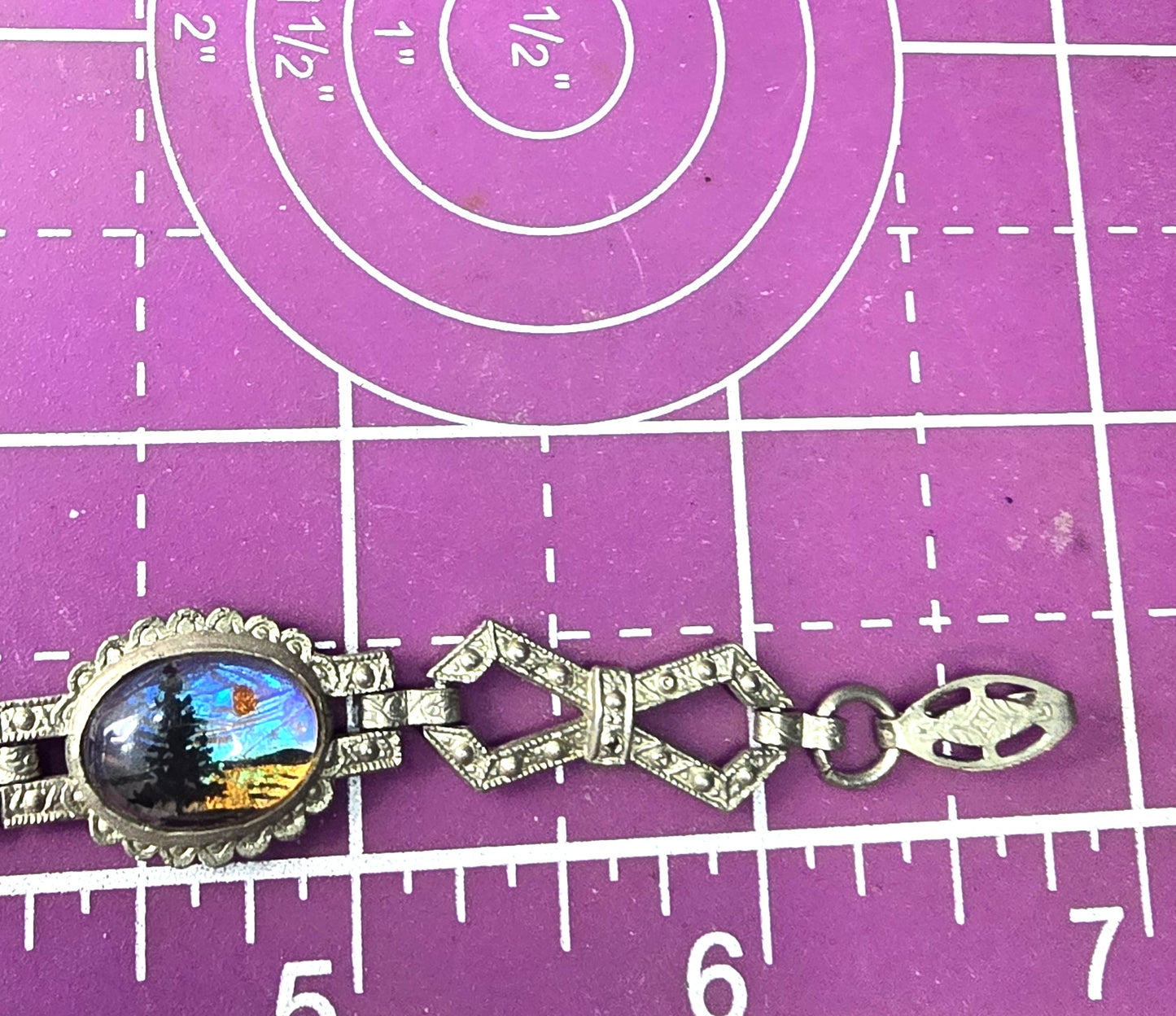 Morpho Butterfly wing silhouette landscape vintage Art Deco tennis bracelet