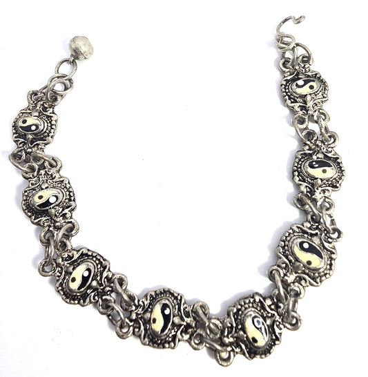 Ying Yang Black & white enamel Balance vintage tribal retro 1990's tennis bracelet