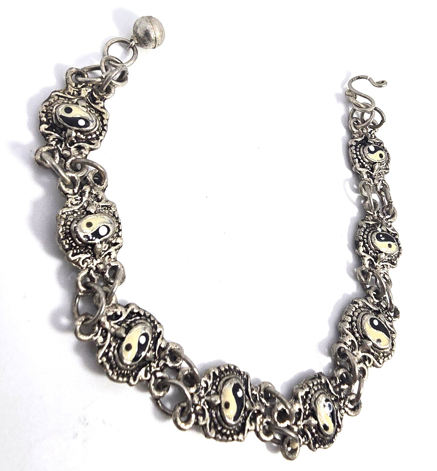Ying Yang Black & white enamel Balance vintage tribal retro 1990's tennis bracelet