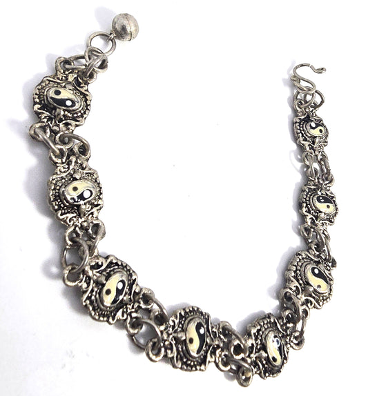 Ying Yang Black & white enamel Balance vintage tribal retro 1990's tennis bracelet
