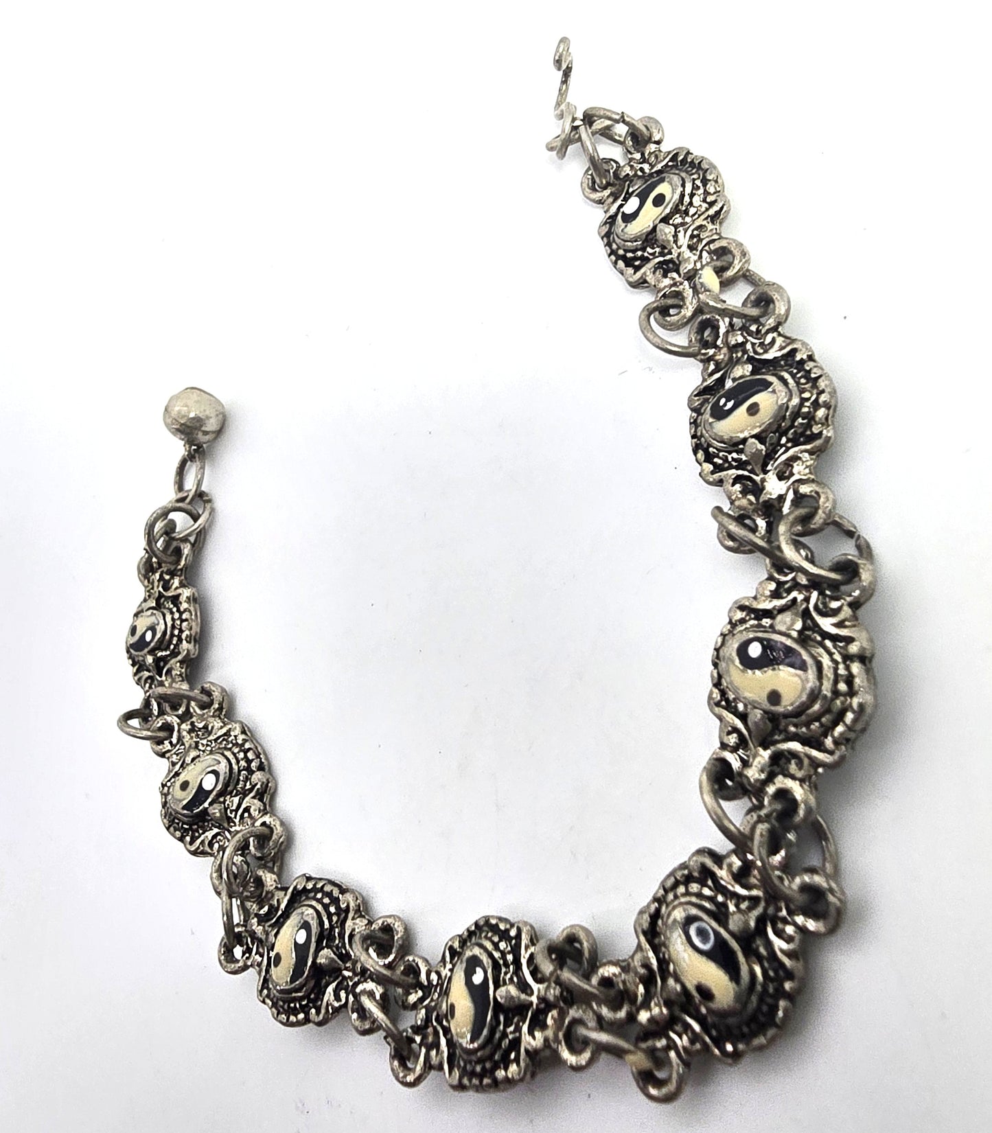 Ying Yang Black & white enamel Balance vintage tribal retro 1990's tennis bracelet