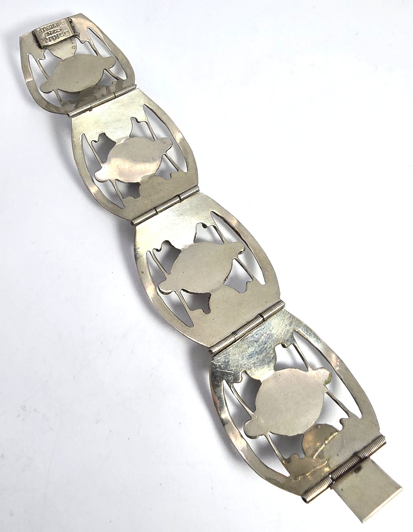 Mexican Dichroic glass Jelly Opal artisan  Large silver plated 4 panel bracelet