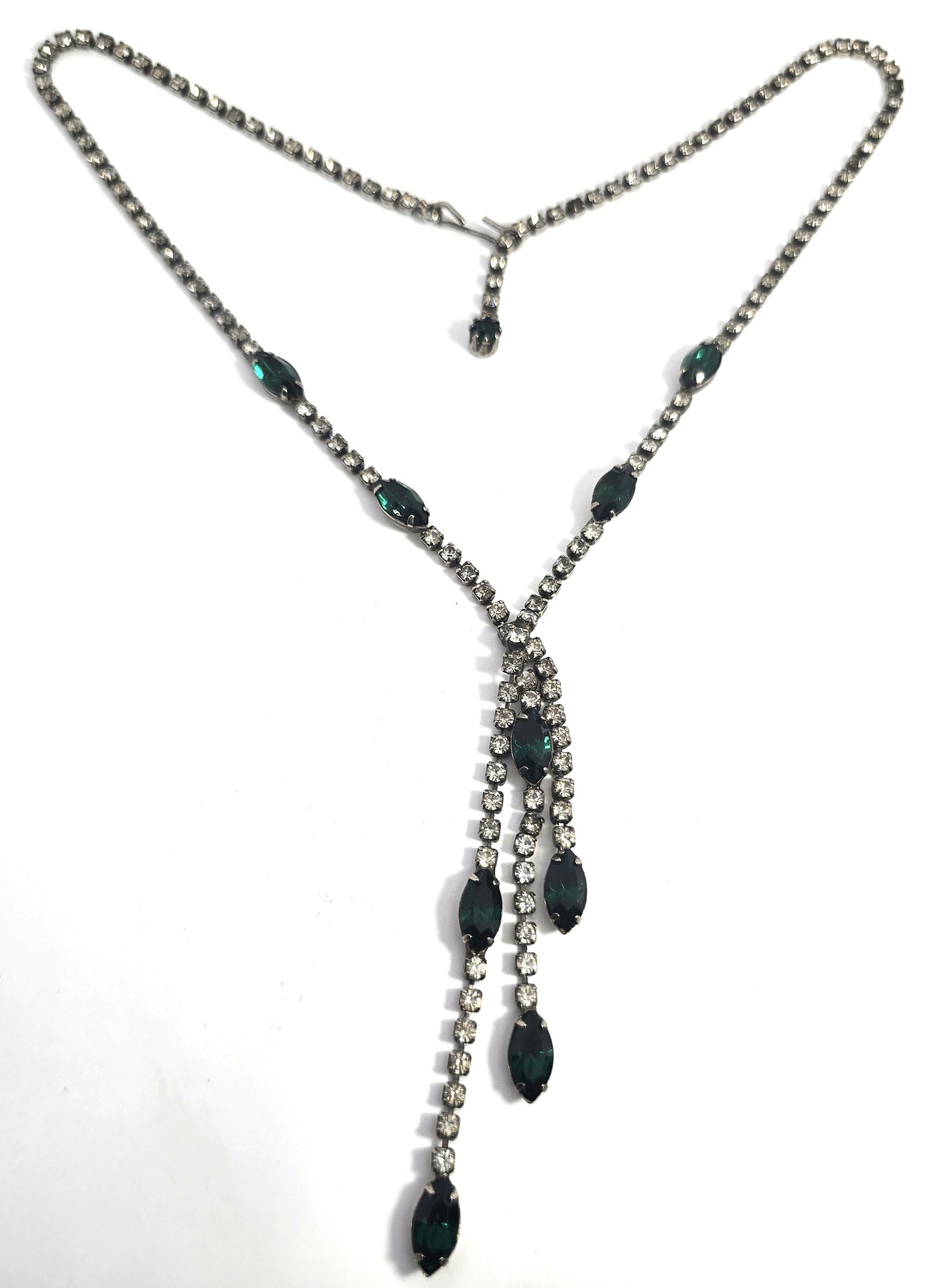 Emerald Green rhinestone marquis cut holiday statement waterfall necklace