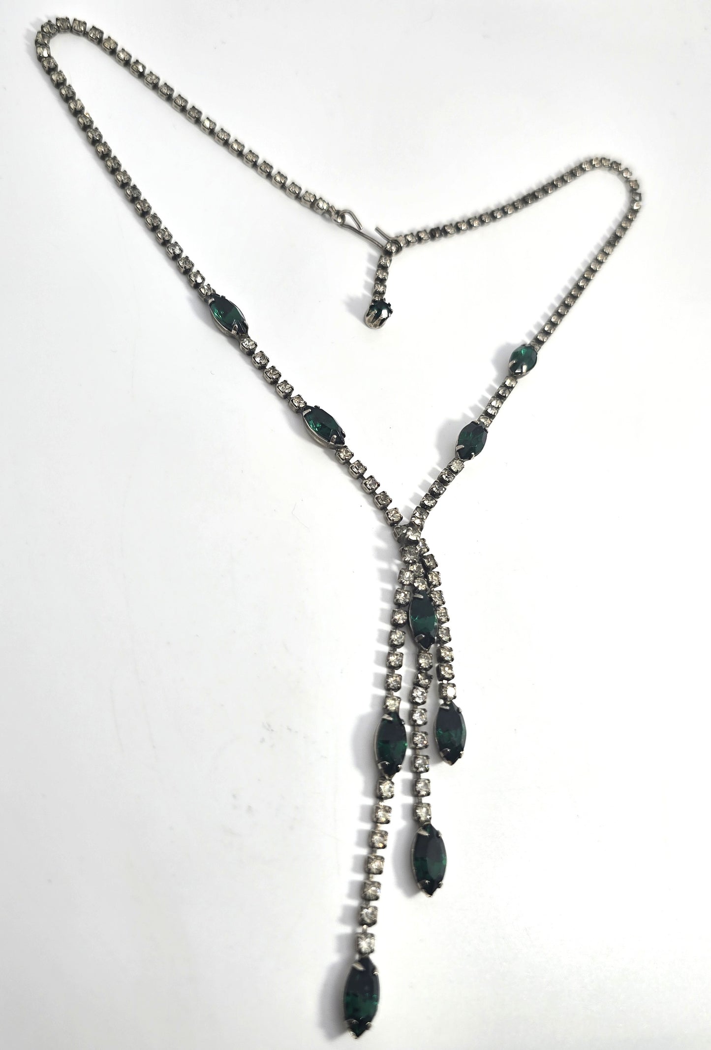 Emerald Green rhinestone marquis cut holiday statement waterfall necklace