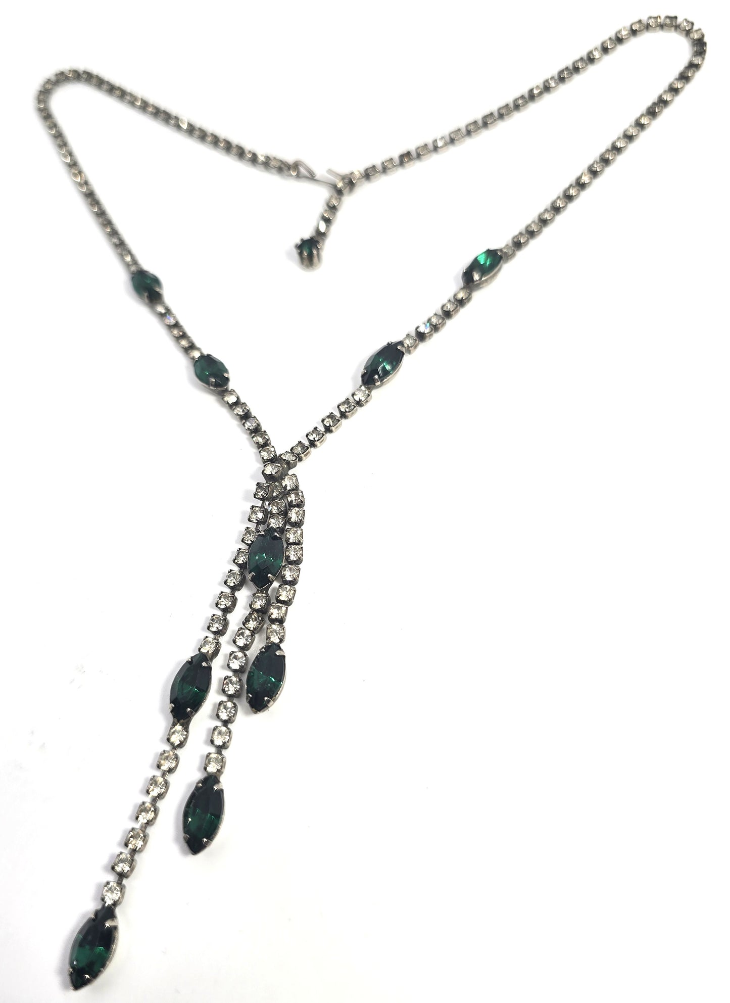 Emerald Green rhinestone marquis cut holiday statement waterfall necklace