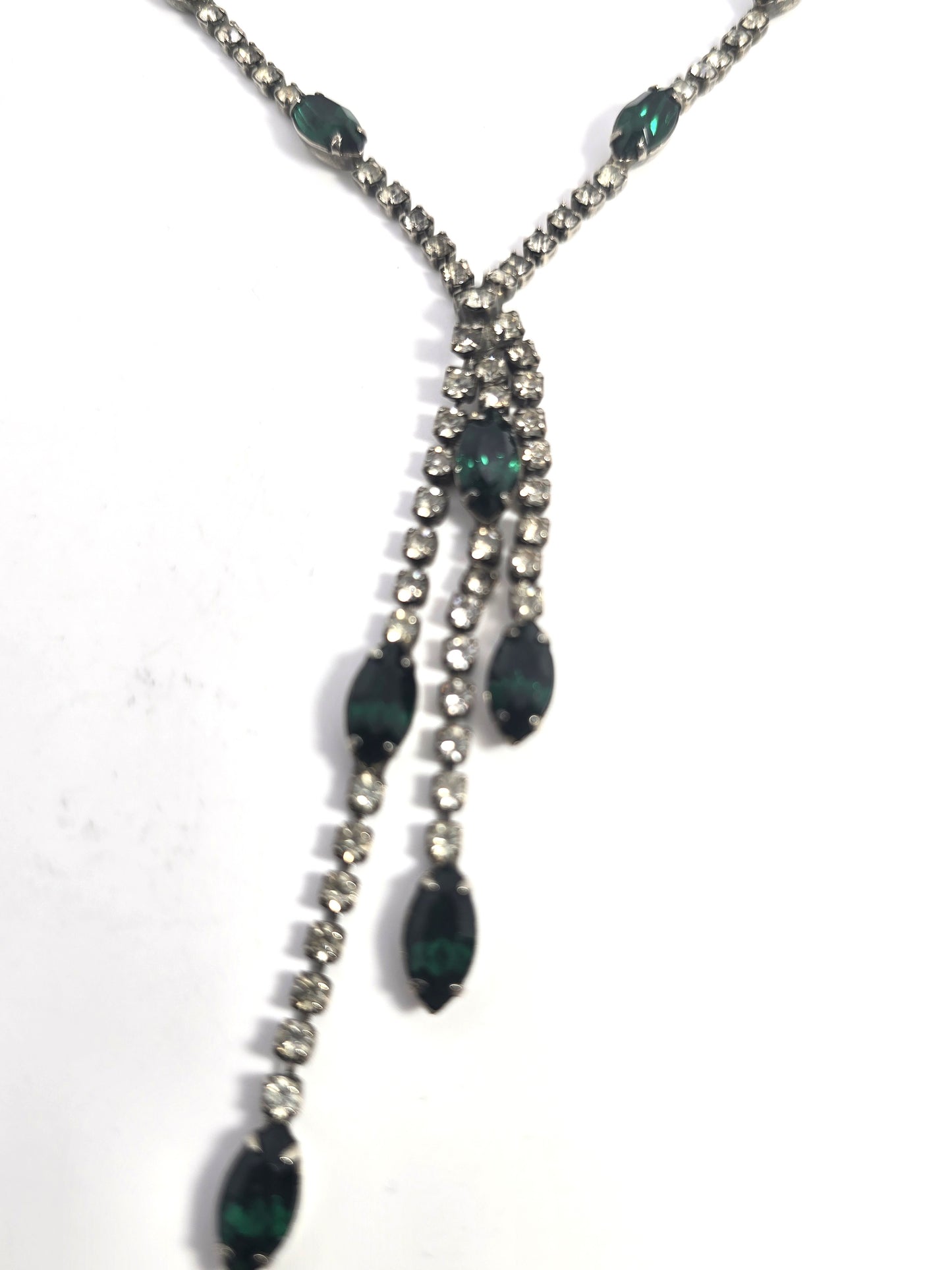 Emerald Green rhinestone marquis cut holiday statement waterfall necklace