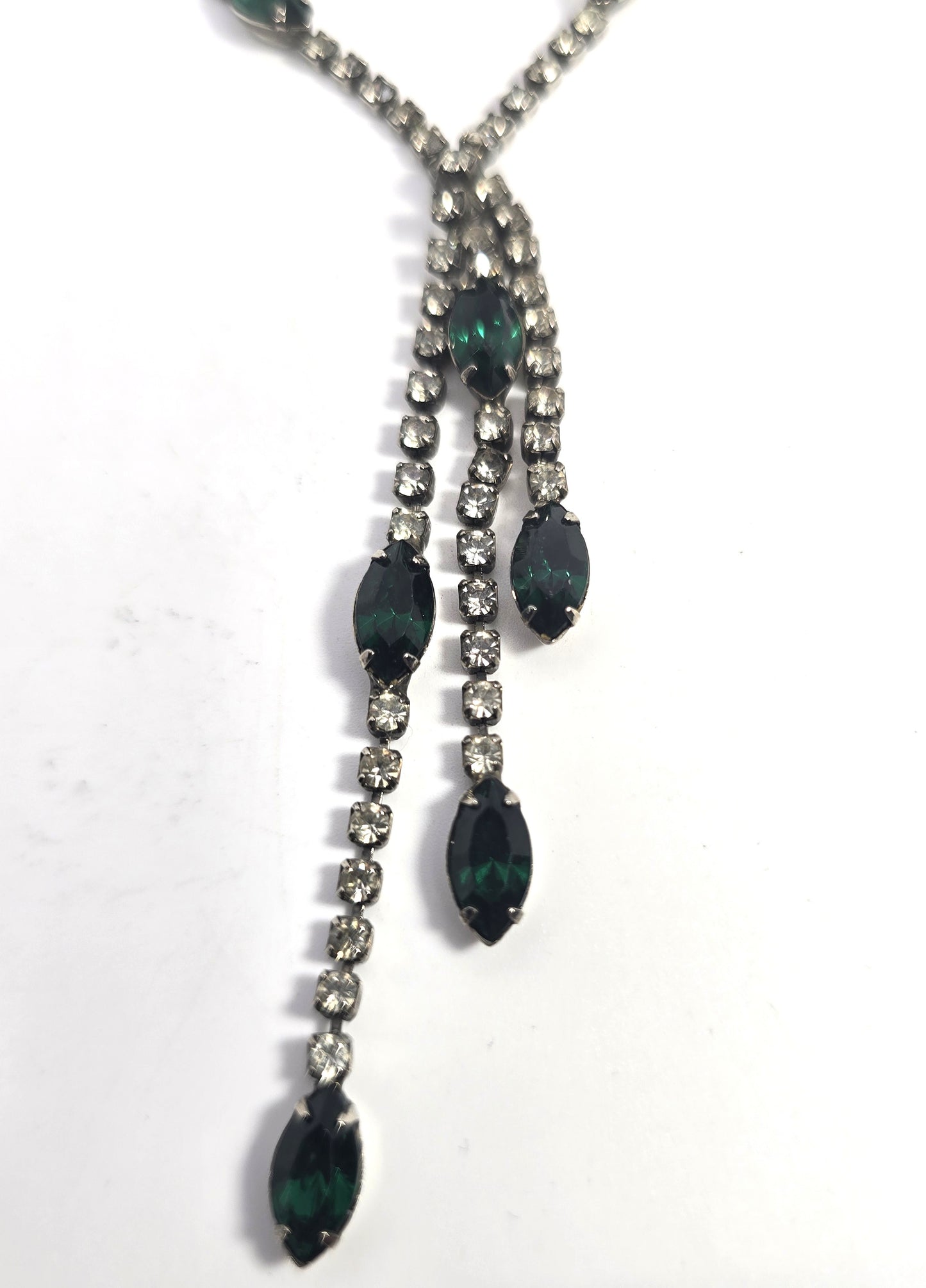 Emerald Green rhinestone marquis cut holiday statement waterfall necklace