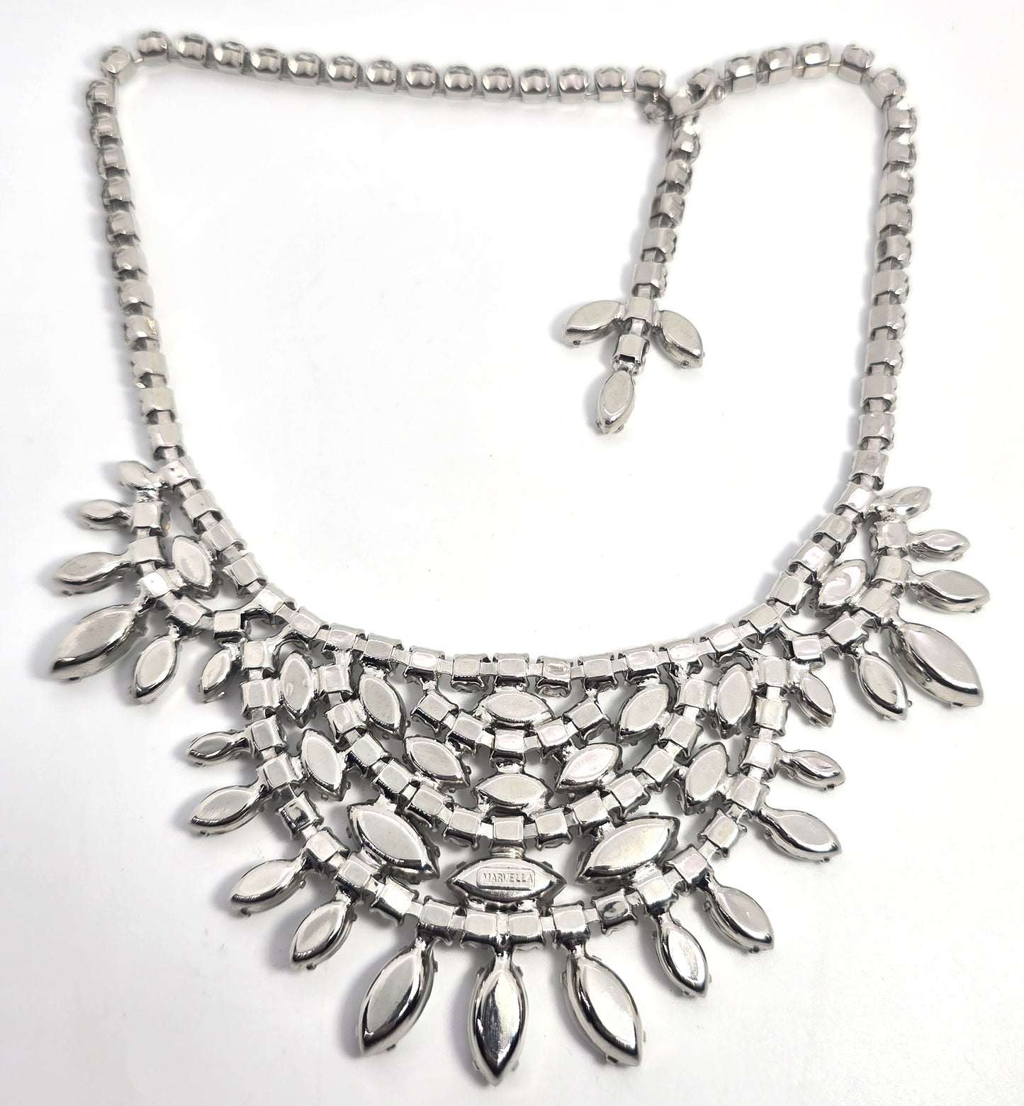 Marvella Milk glass white and clear large vintage rhinestone collar necklace