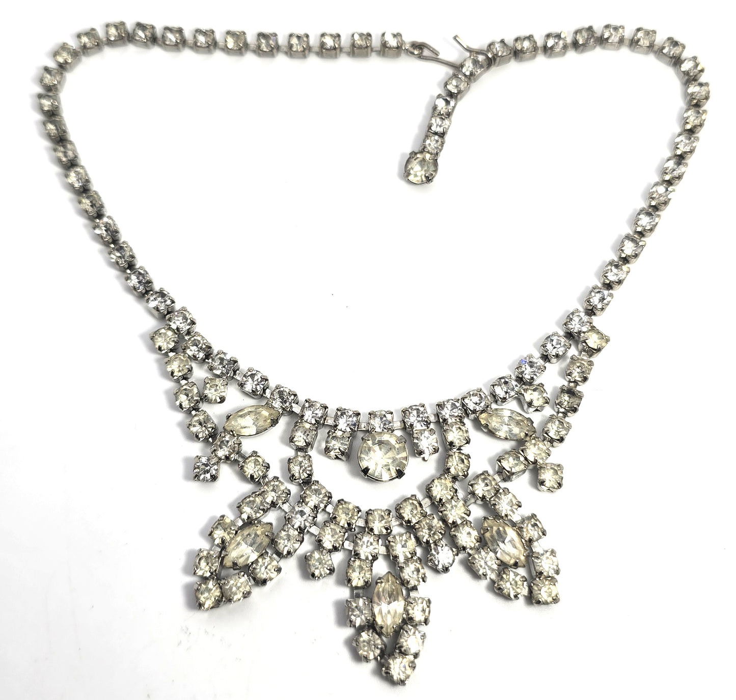 Weiss large clear sparkling statement signed rhinestone necklace mid century