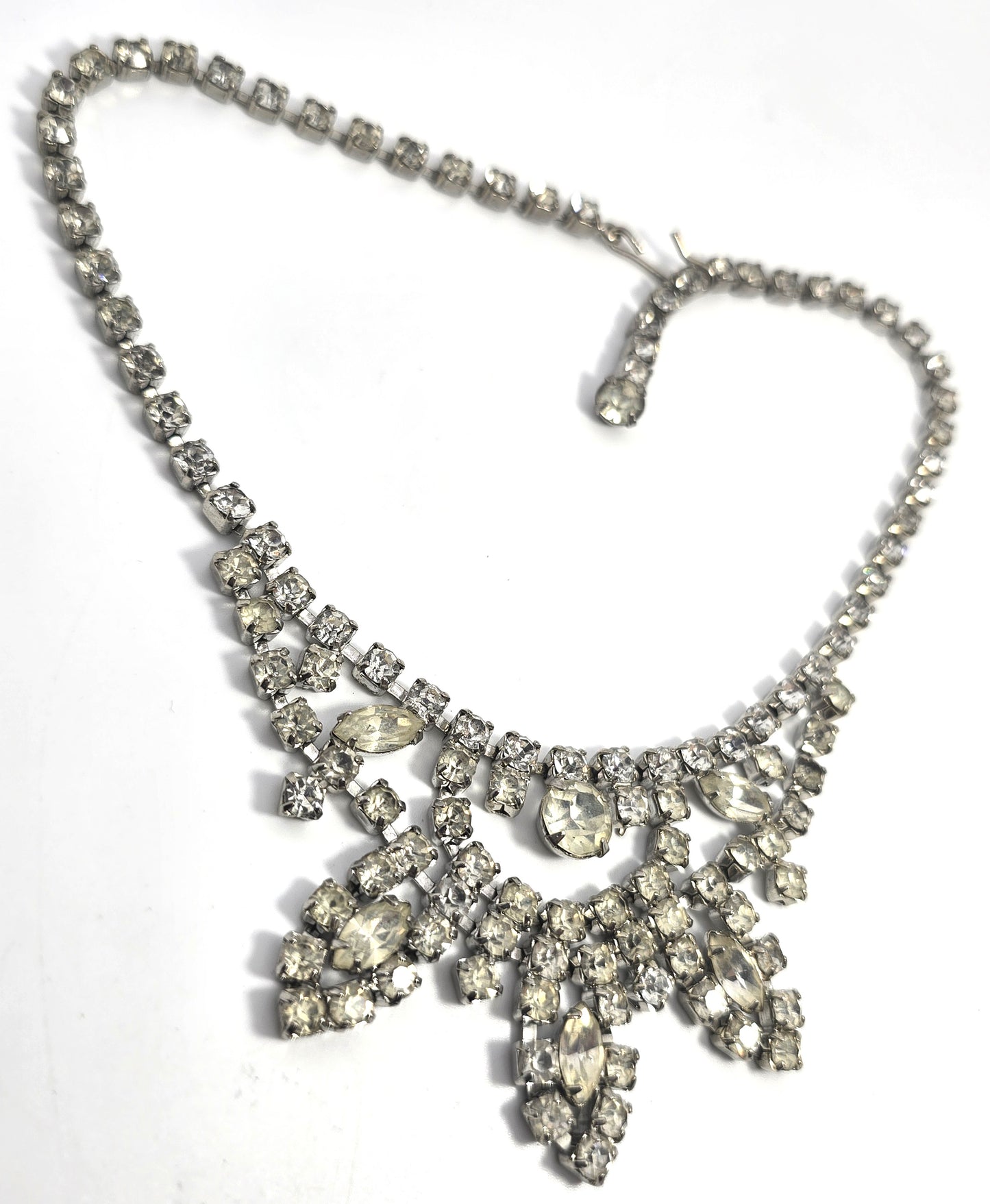 Weiss large clear sparkling statement signed rhinestone necklace mid century