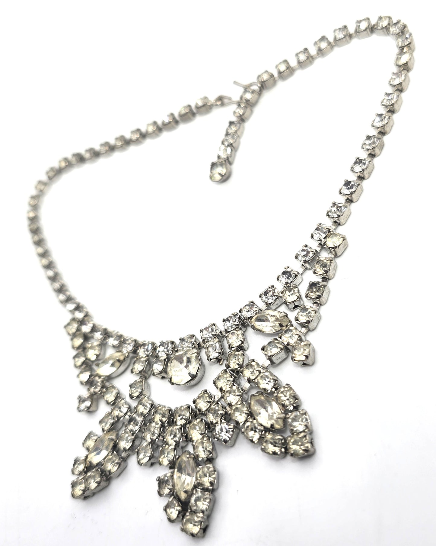 Weiss large clear sparkling statement signed rhinestone necklace mid century