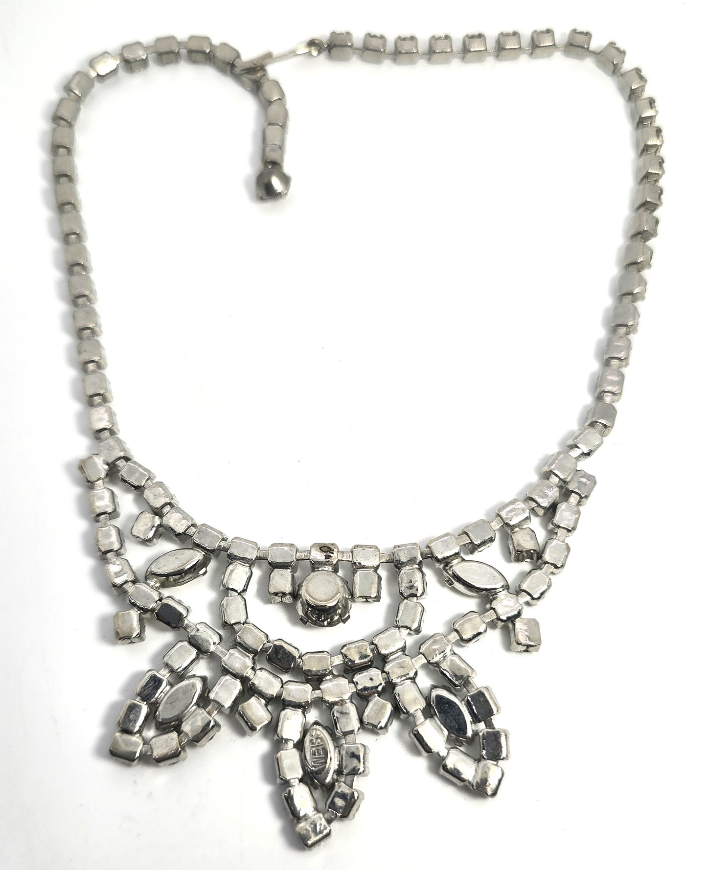 Weiss large clear sparkling statement signed rhinestone necklace mid century