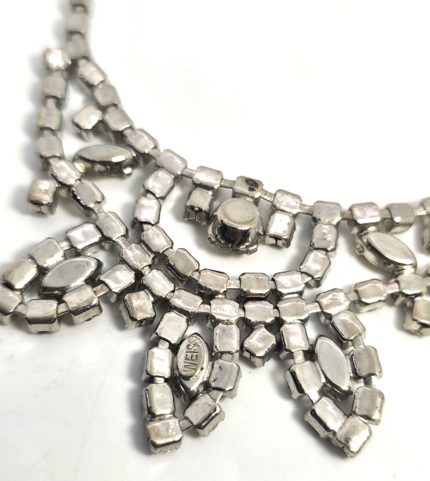 Weiss large clear sparkling statement signed rhinestone necklace mid century