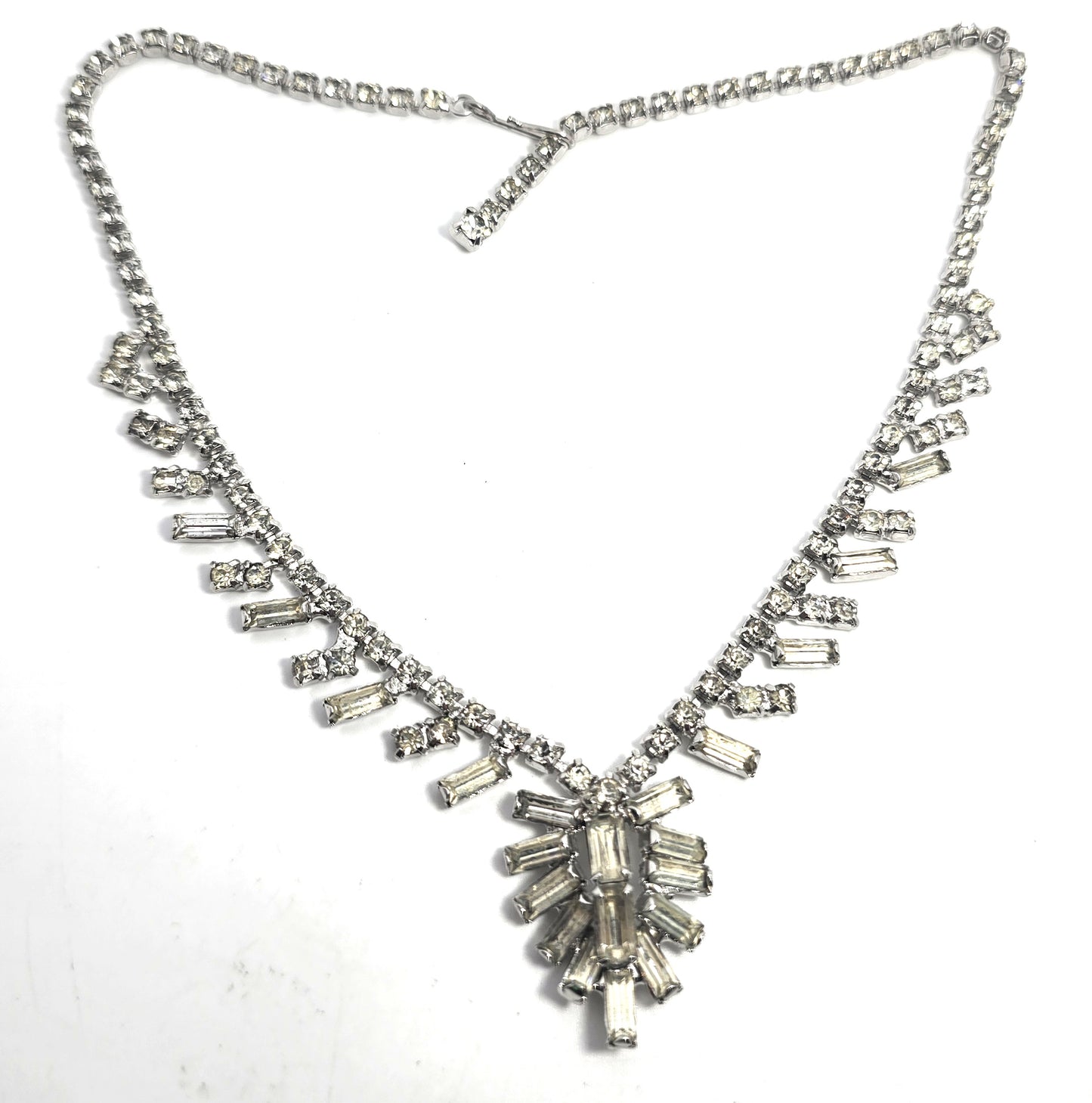 Baguette clear sparkling statement rhinestone necklace mid century