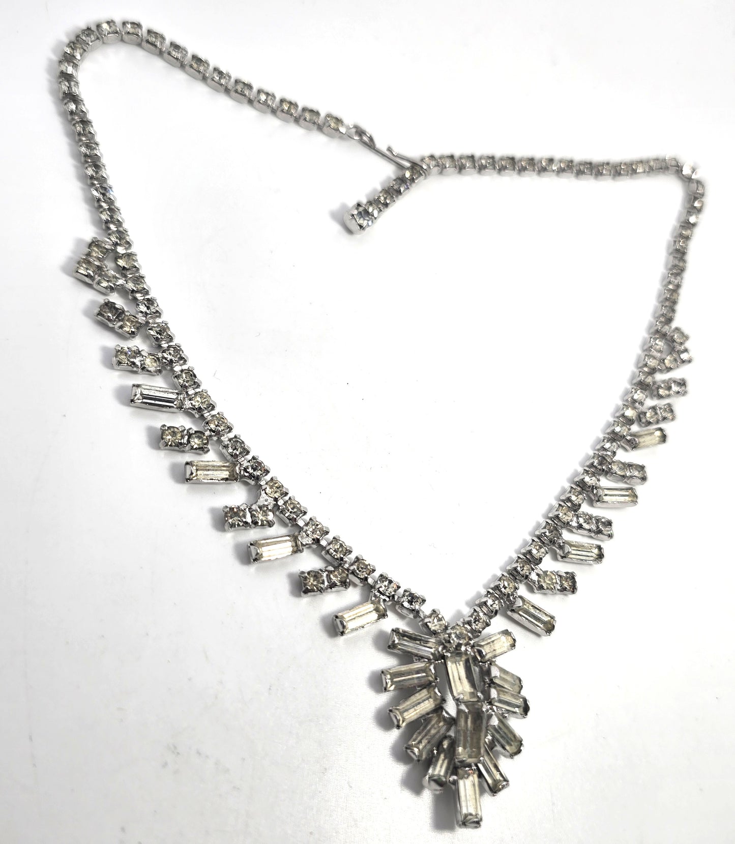 Baguette clear sparkling statement rhinestone necklace mid century
