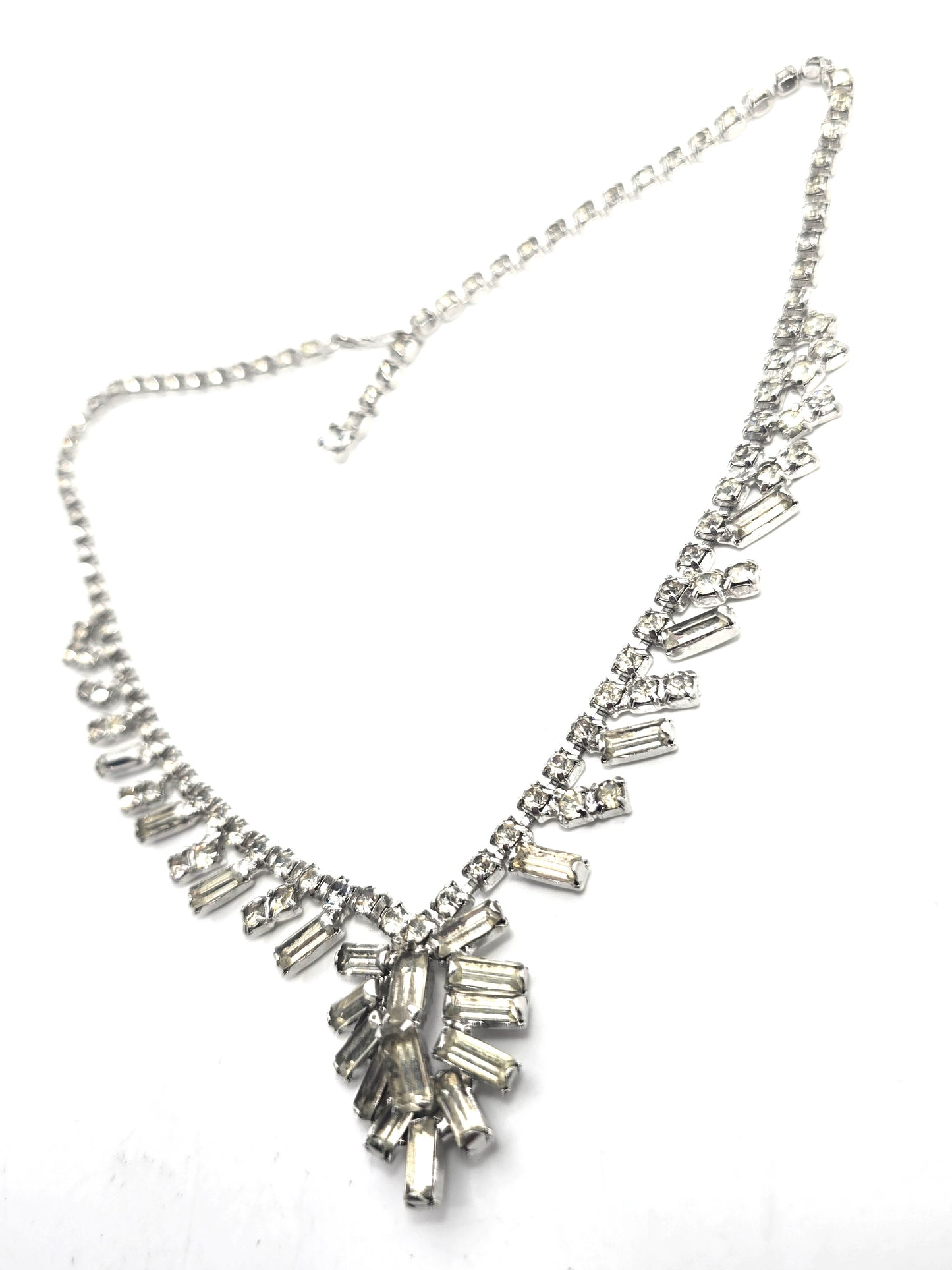 Baguette clear sparkling statement rhinestone necklace mid century