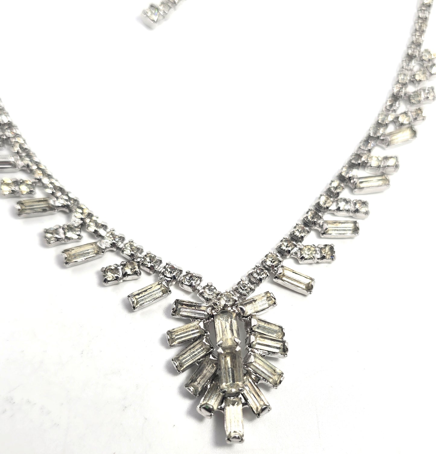 Baguette clear sparkling statement rhinestone necklace mid century