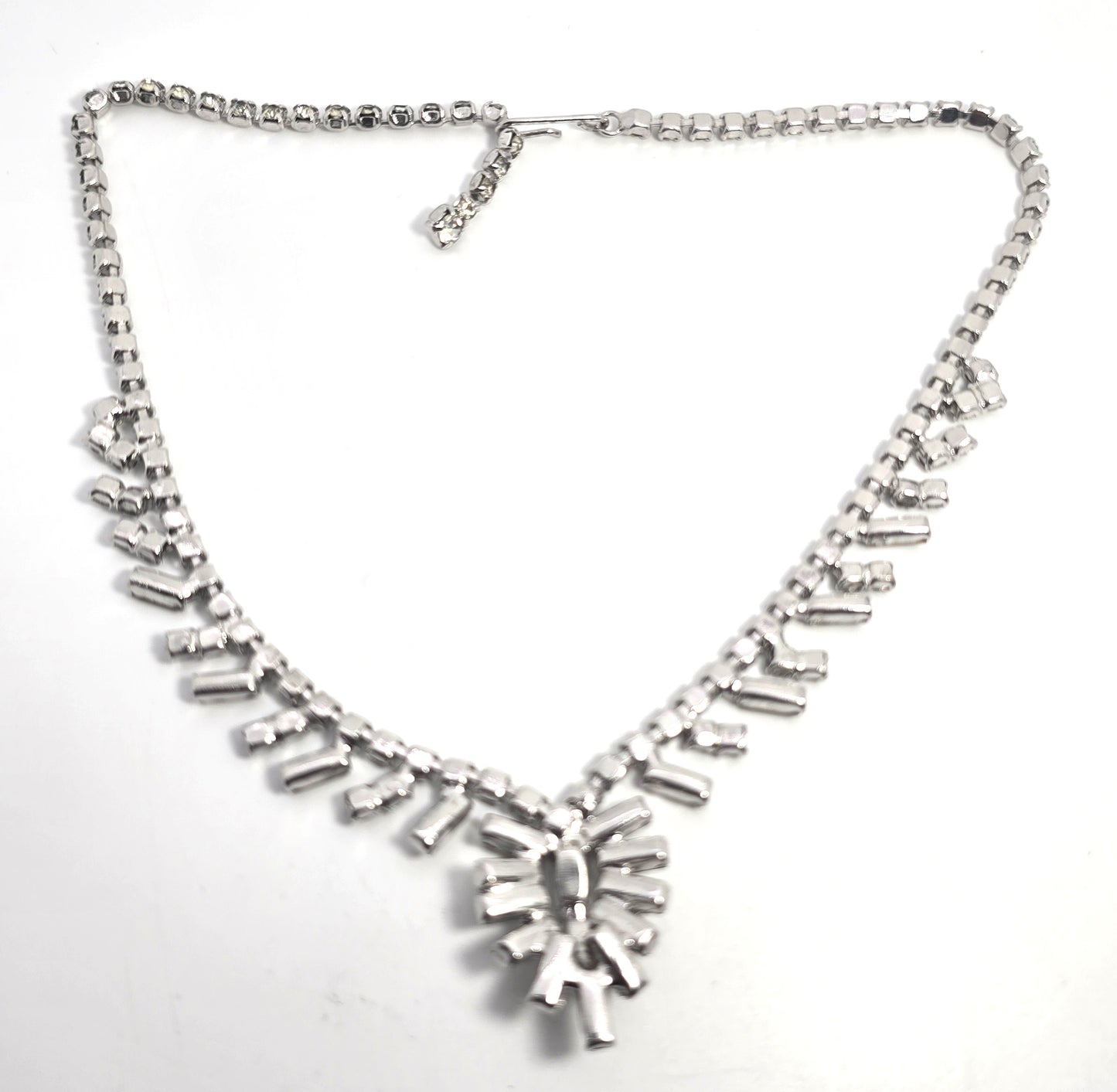 Baguette clear sparkling statement rhinestone necklace mid century