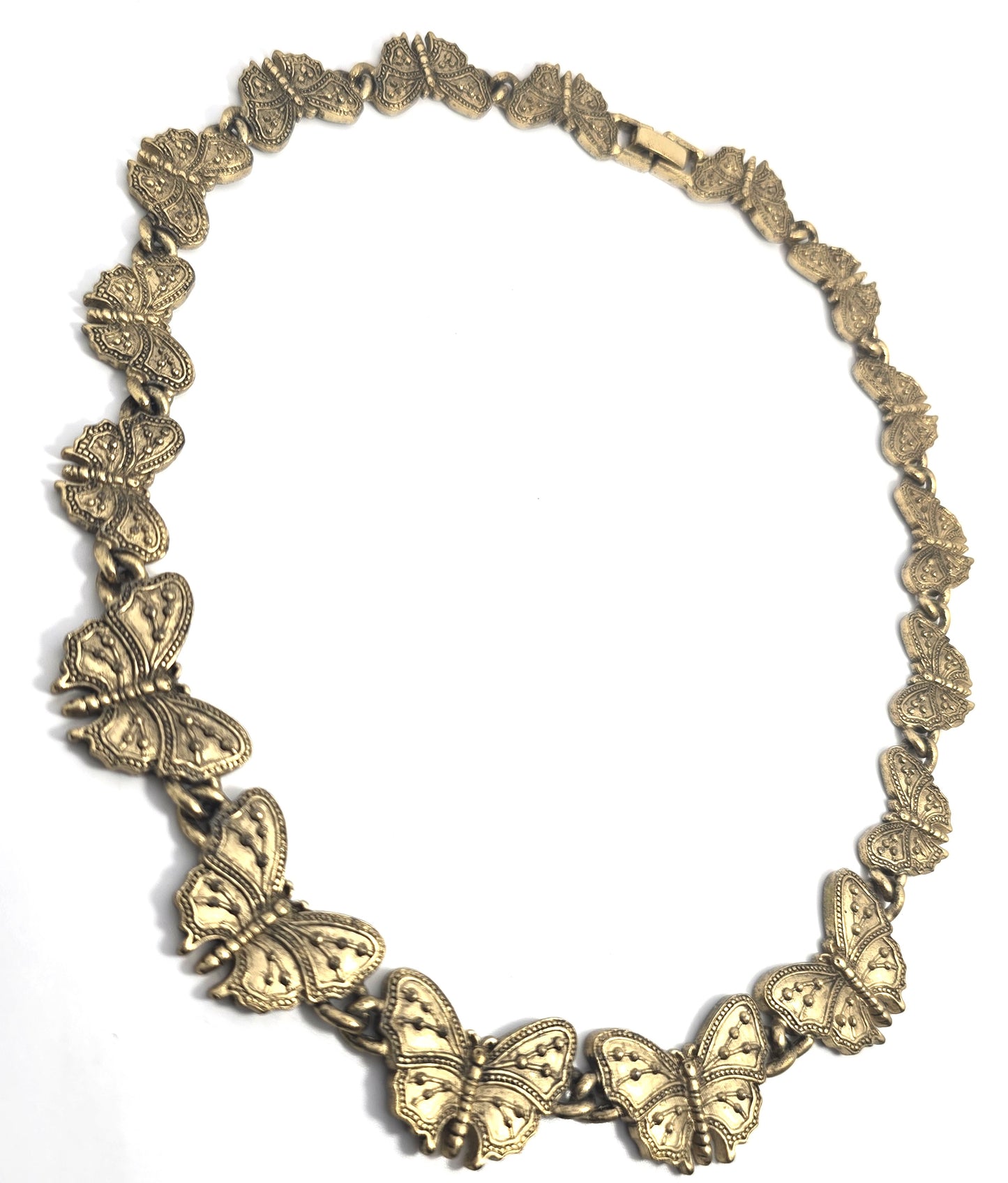 Butterfly gold toned vintage retro graduated statement 17 inch necklace