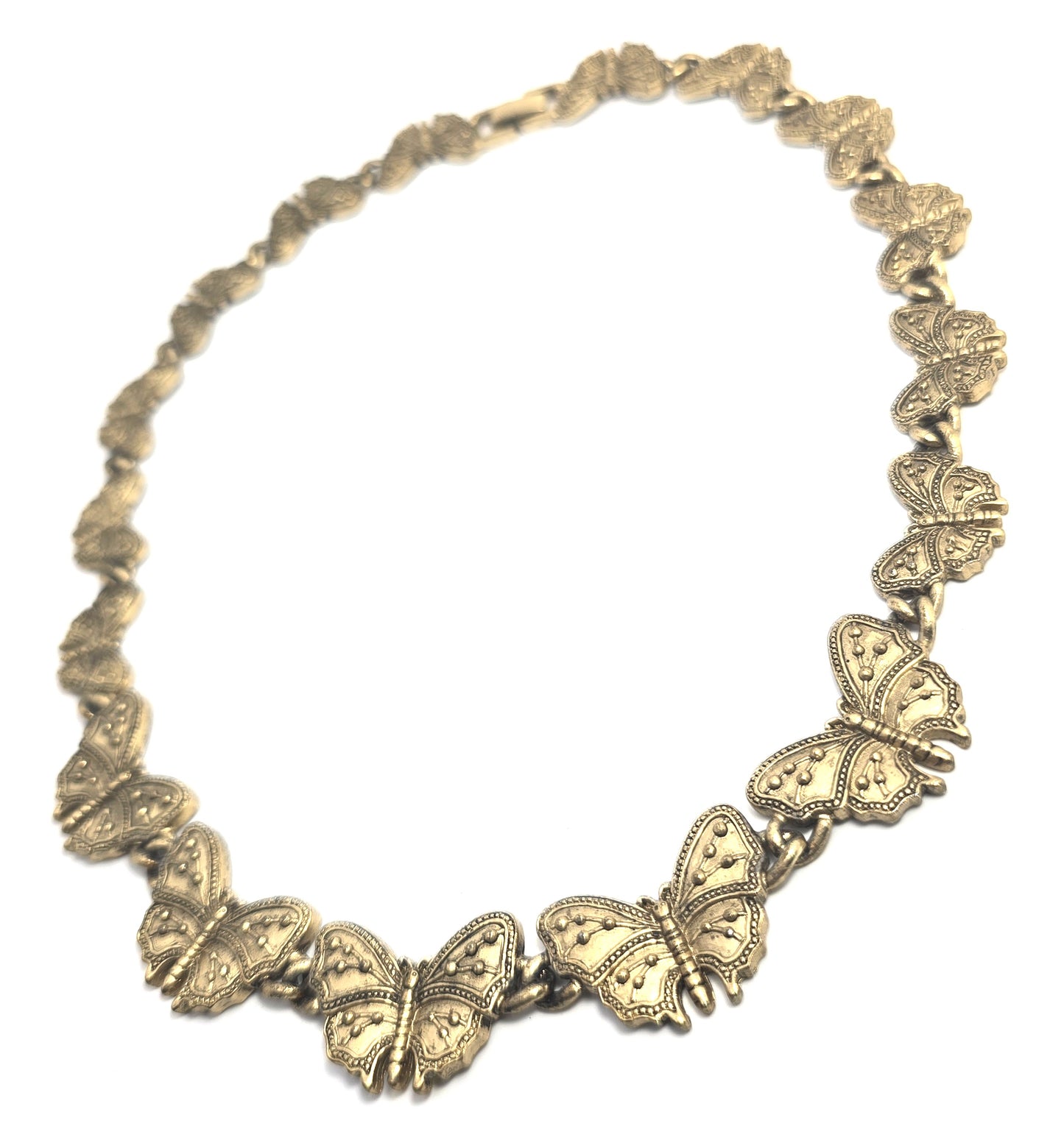 Butterfly gold toned vintage retro graduated statement 17 inch necklace