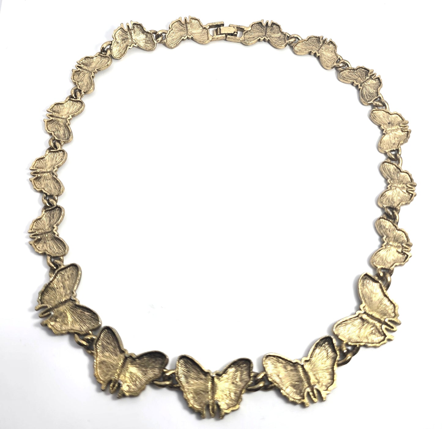 Butterfly gold toned vintage retro graduated statement 17 inch necklace