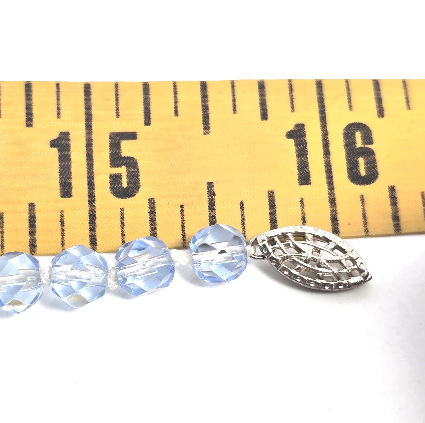 Art Deco Blue faceted lead crystal vintage graduated beaded sterling necklace